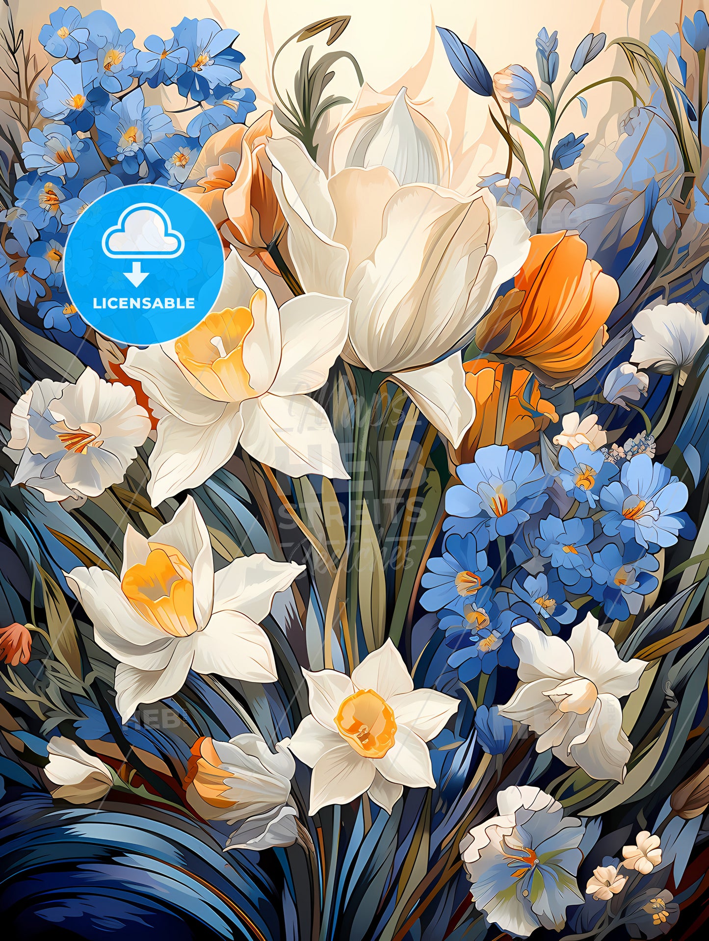 Beautiful field of spring flowers with narcissus