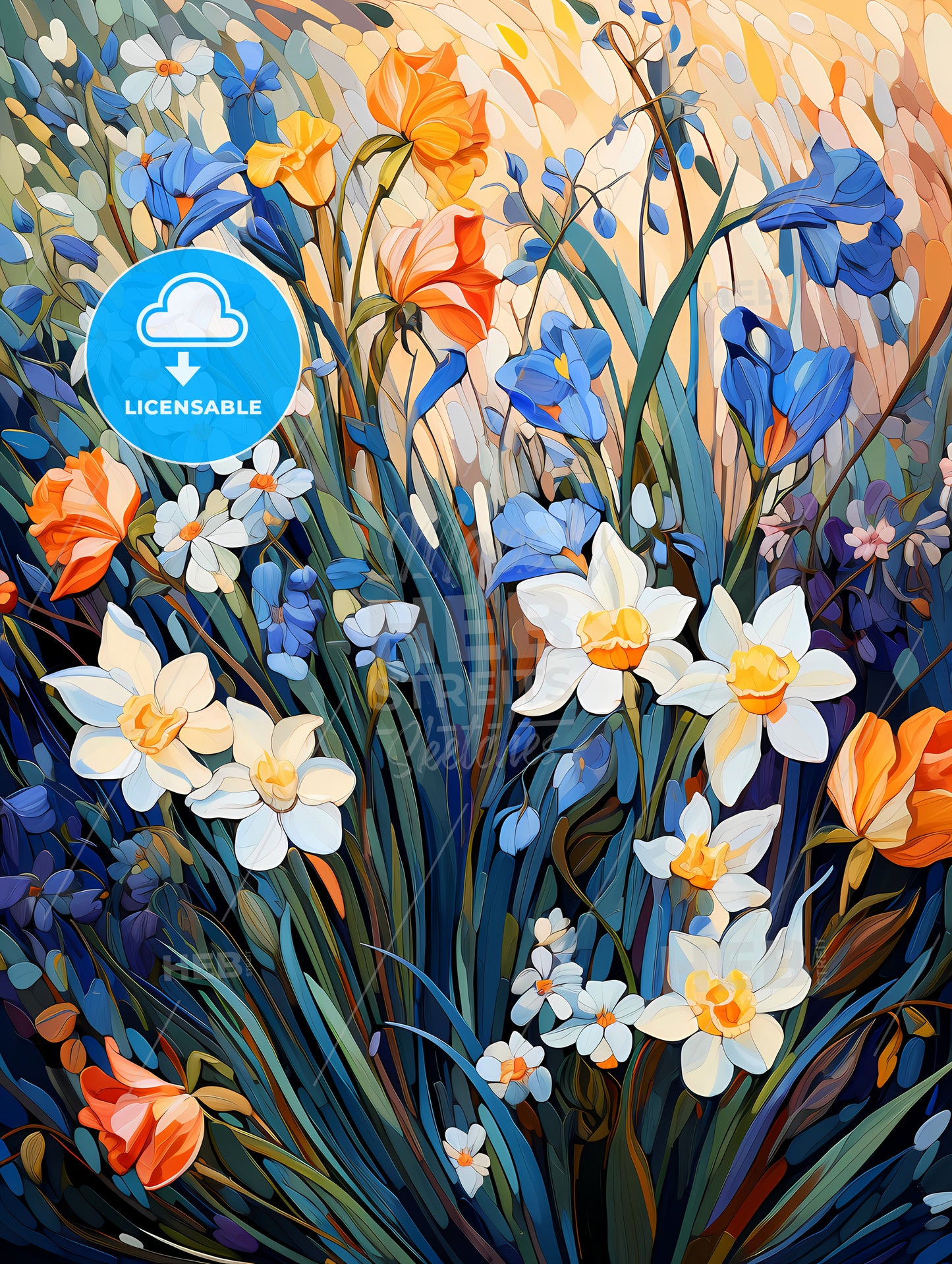 Beautiful field of spring flowers with narcissus