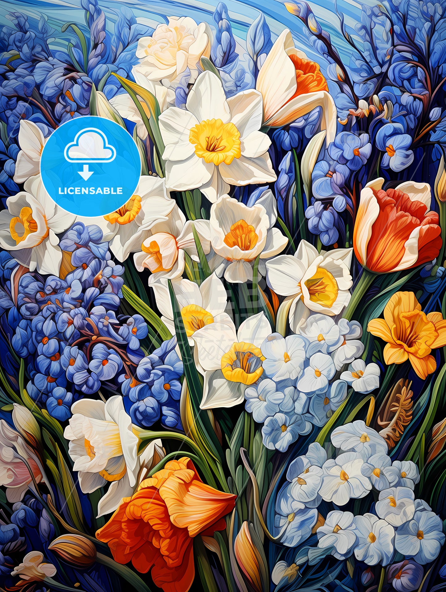 Beautiful field of spring flowers with narcissus