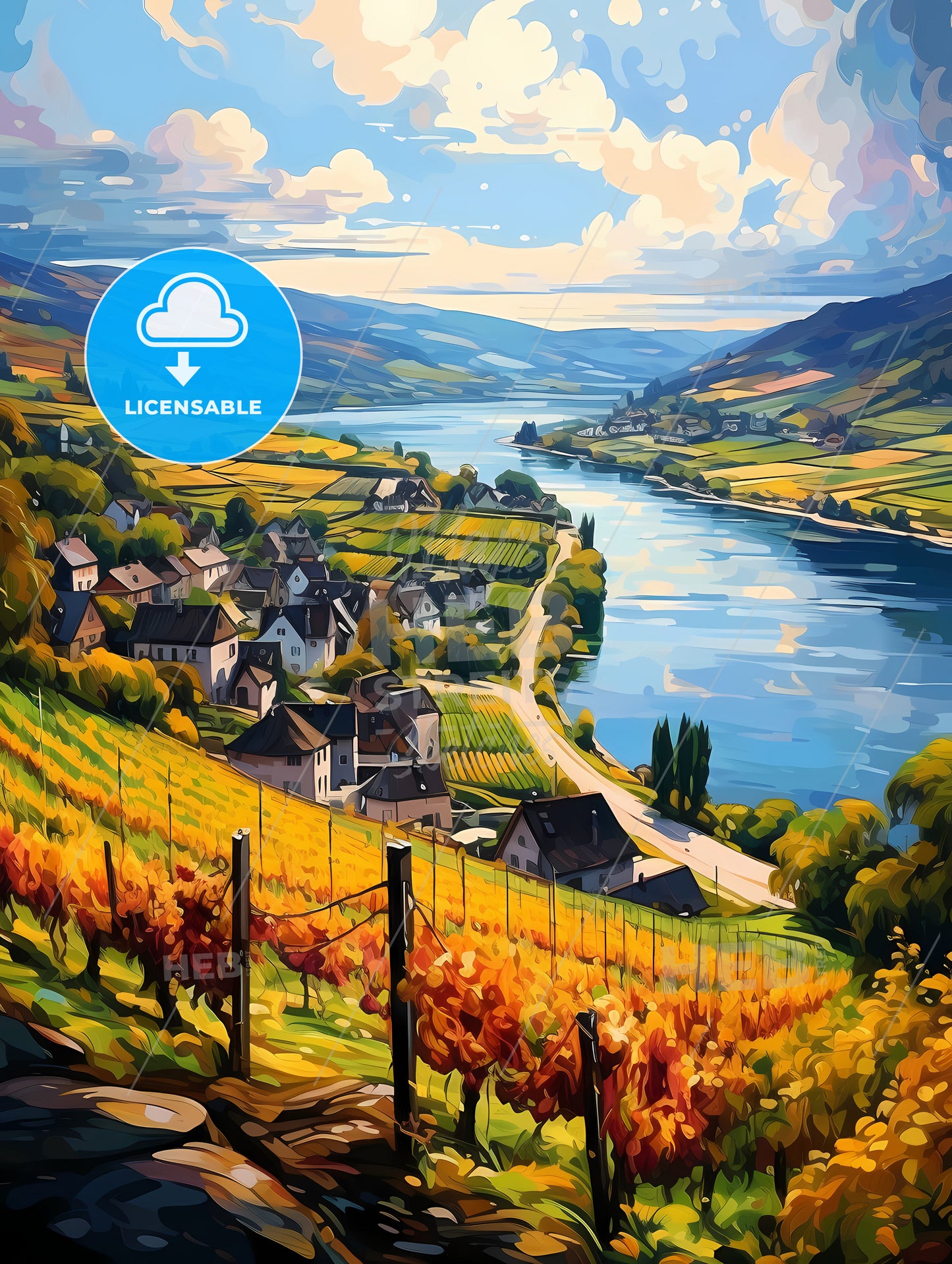 Beautiful village and vineyards along the mosel river