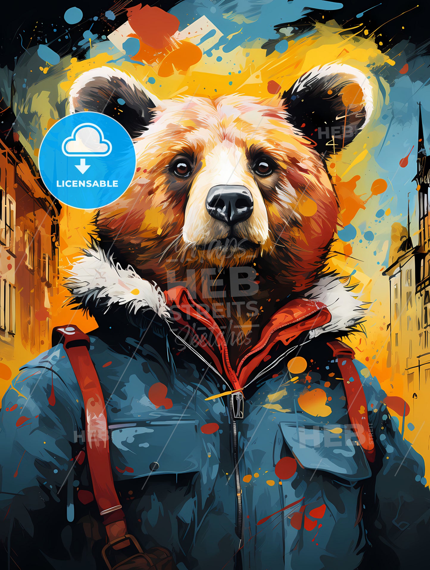 berlin mascot bear in front of the city skyline