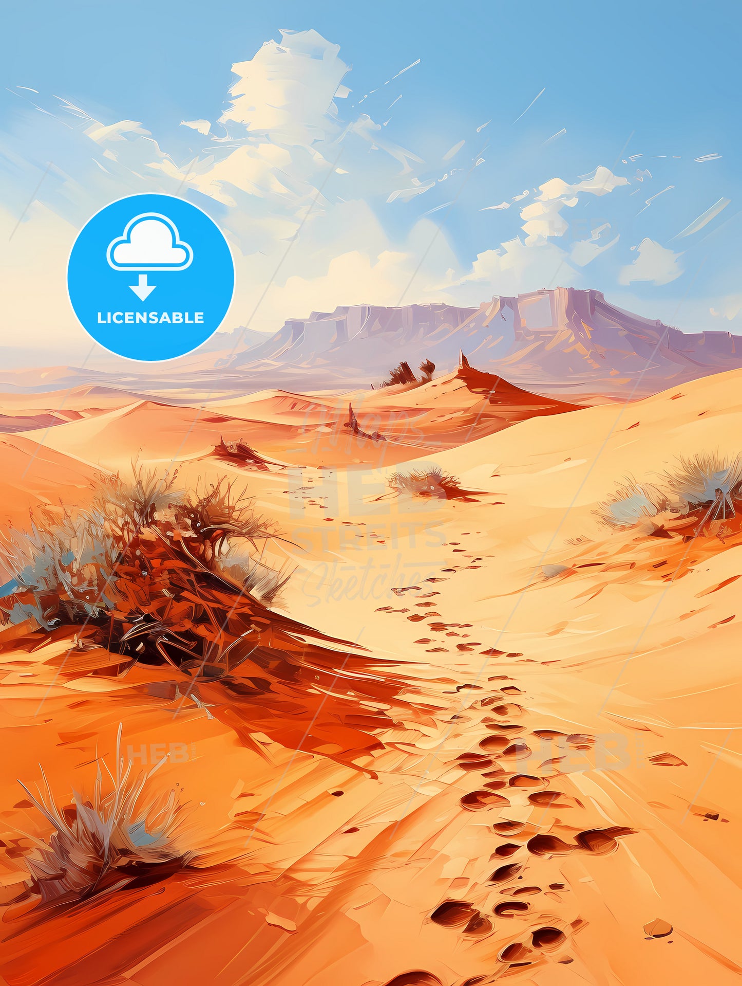 Footsteps on the dunes in the desert near Merzouga