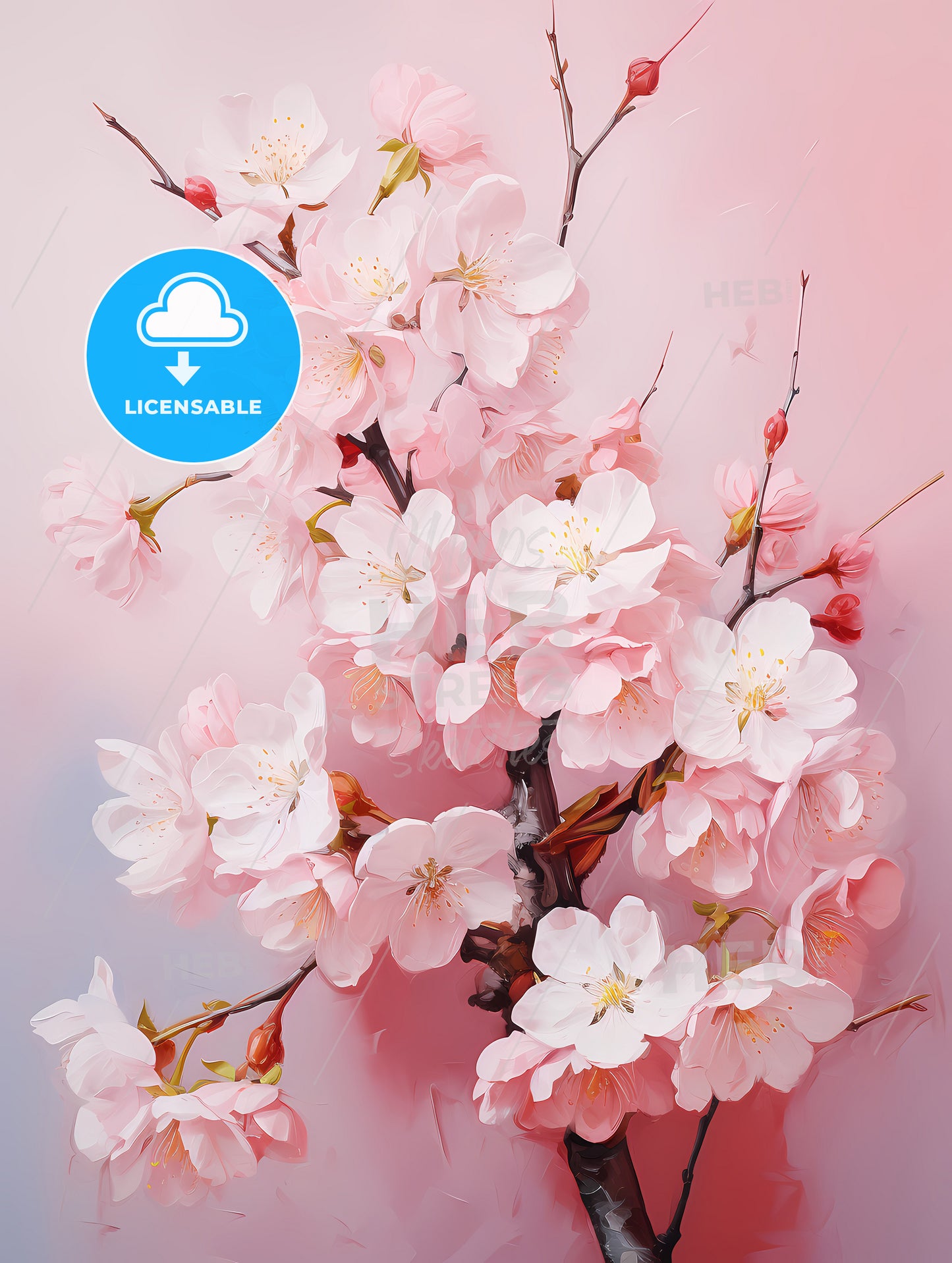 Fresh pink soft spring cherry tree blossoms on pink