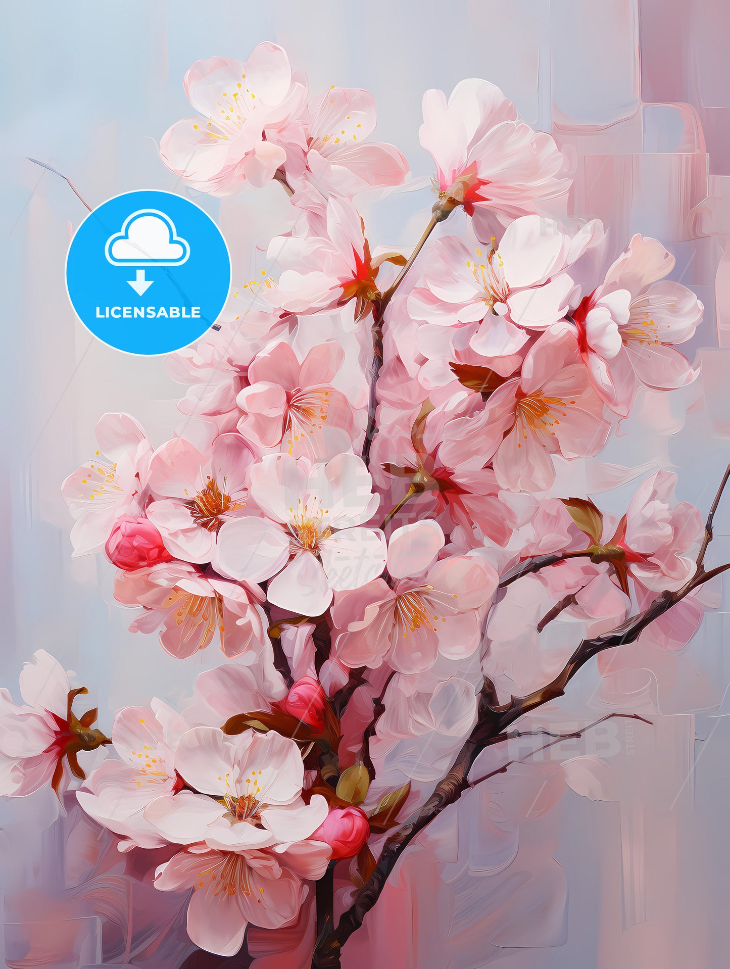 Fresh pink soft spring cherry tree blossoms on pink