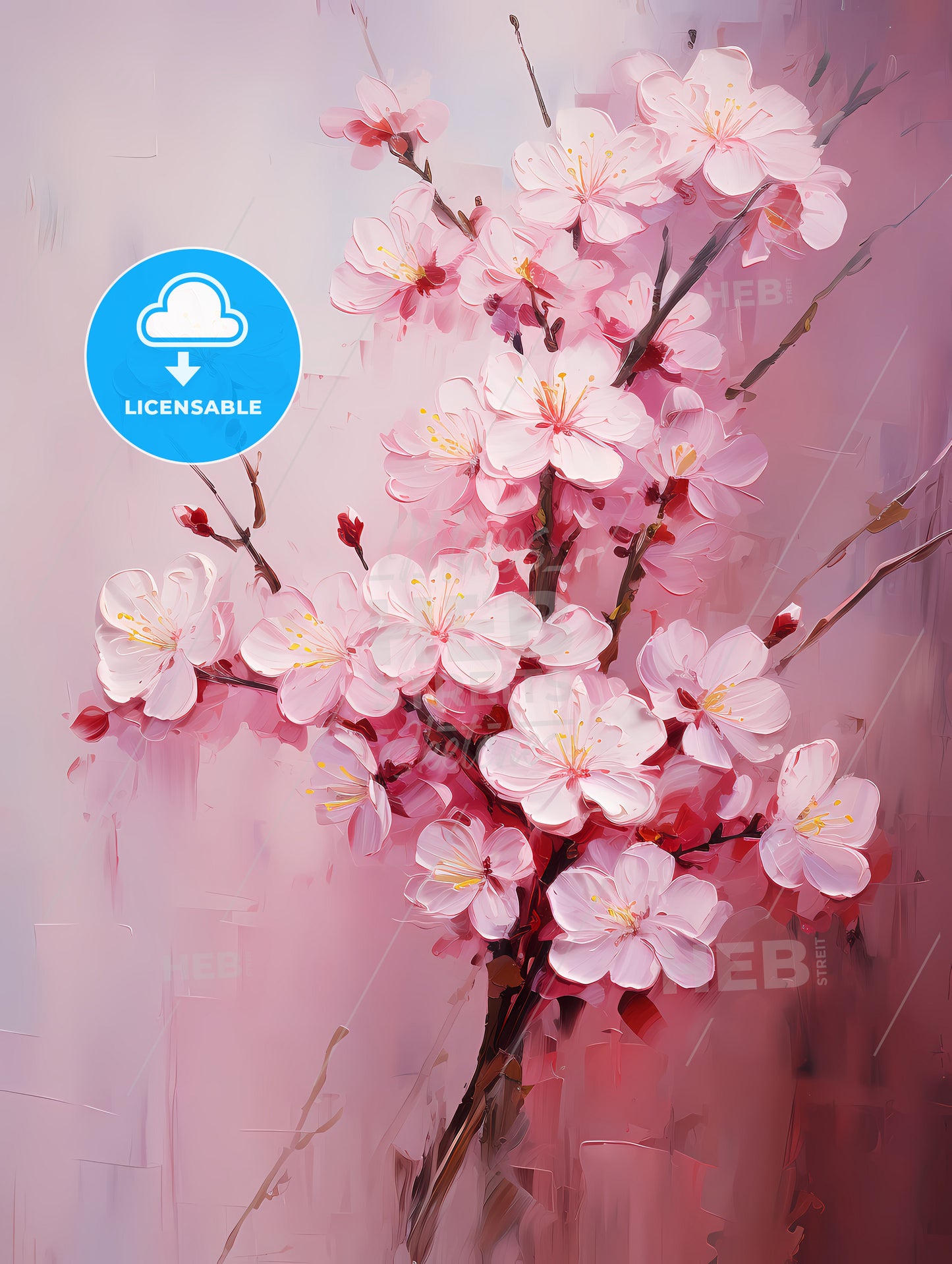 Fresh pink soft spring cherry tree blossoms on pink