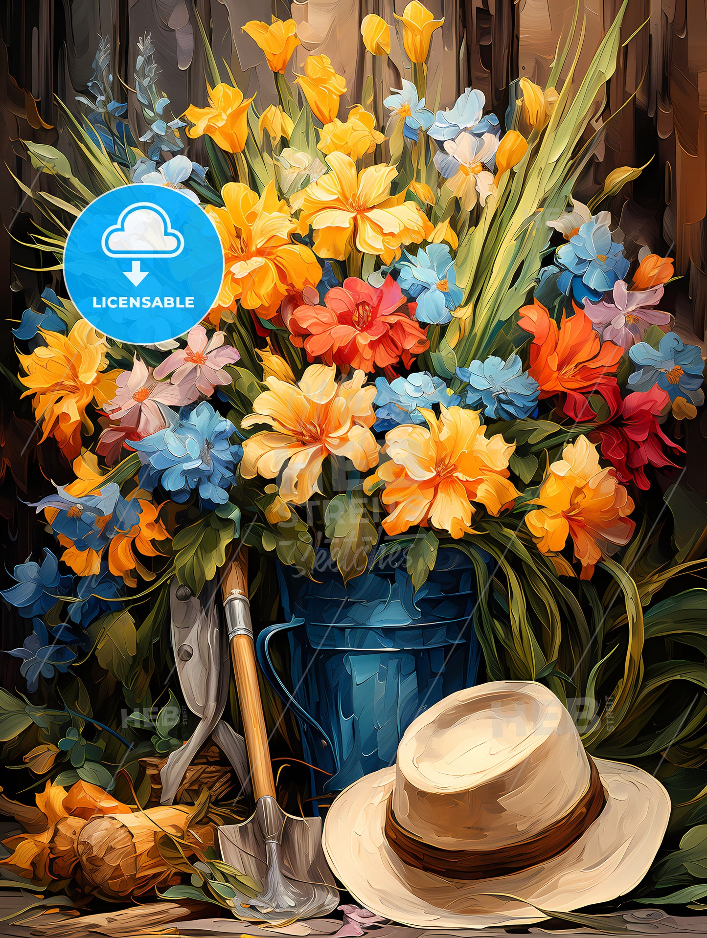 Gardening tools and a straw