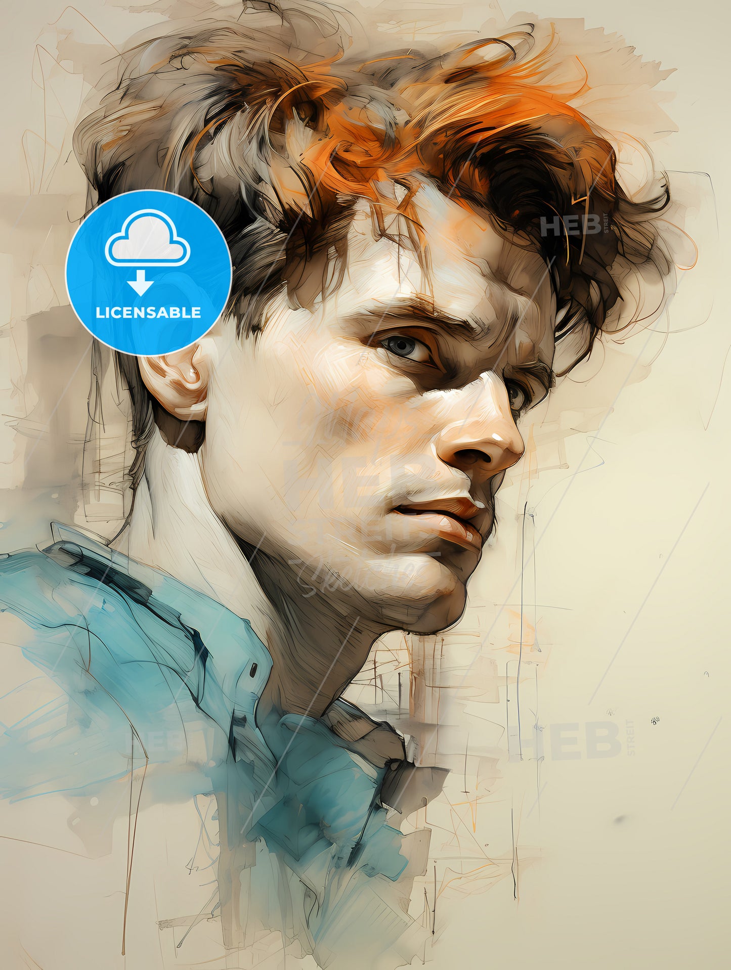 Hand drawing picture left side of the man-s face