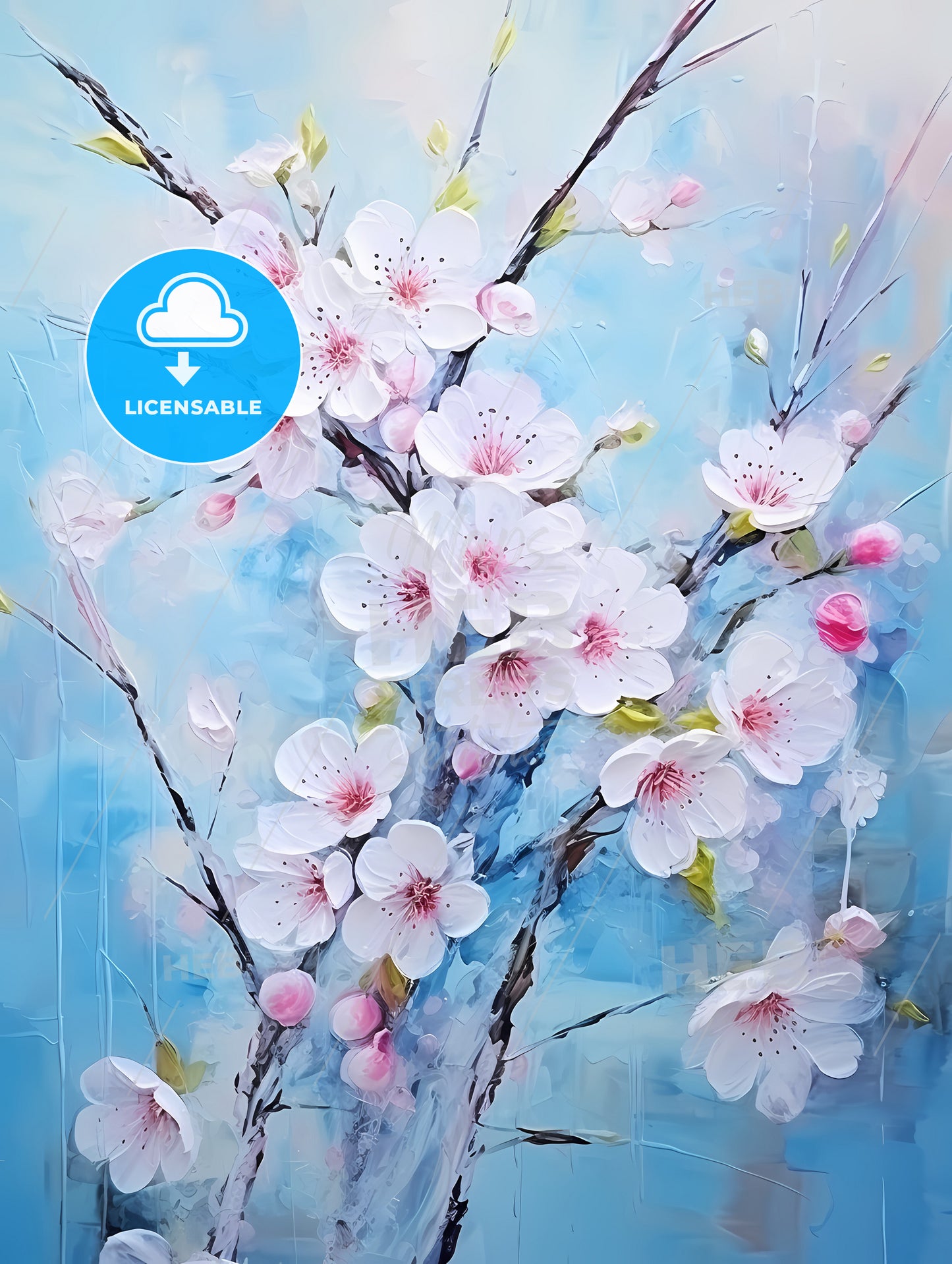 Hello spring background with cherry blossoms flowers
