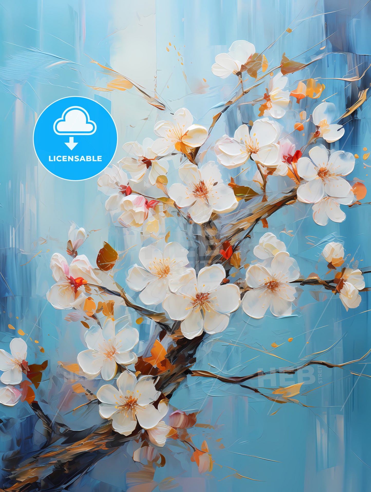 Hello spring background with cherry blossoms flowers