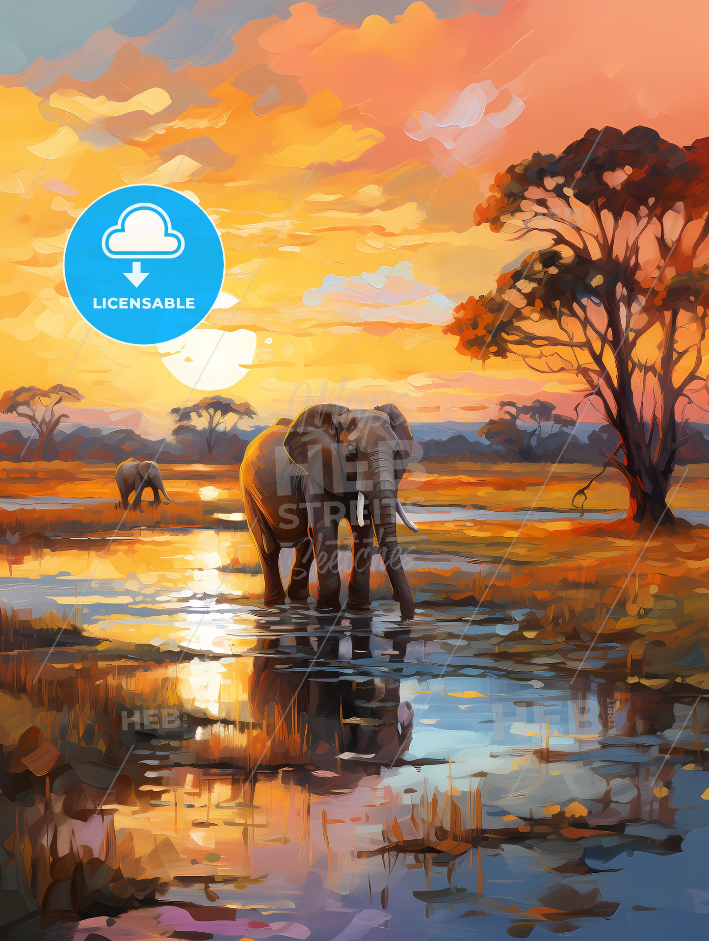 Herds of elephants on the riverbank of the Chobe