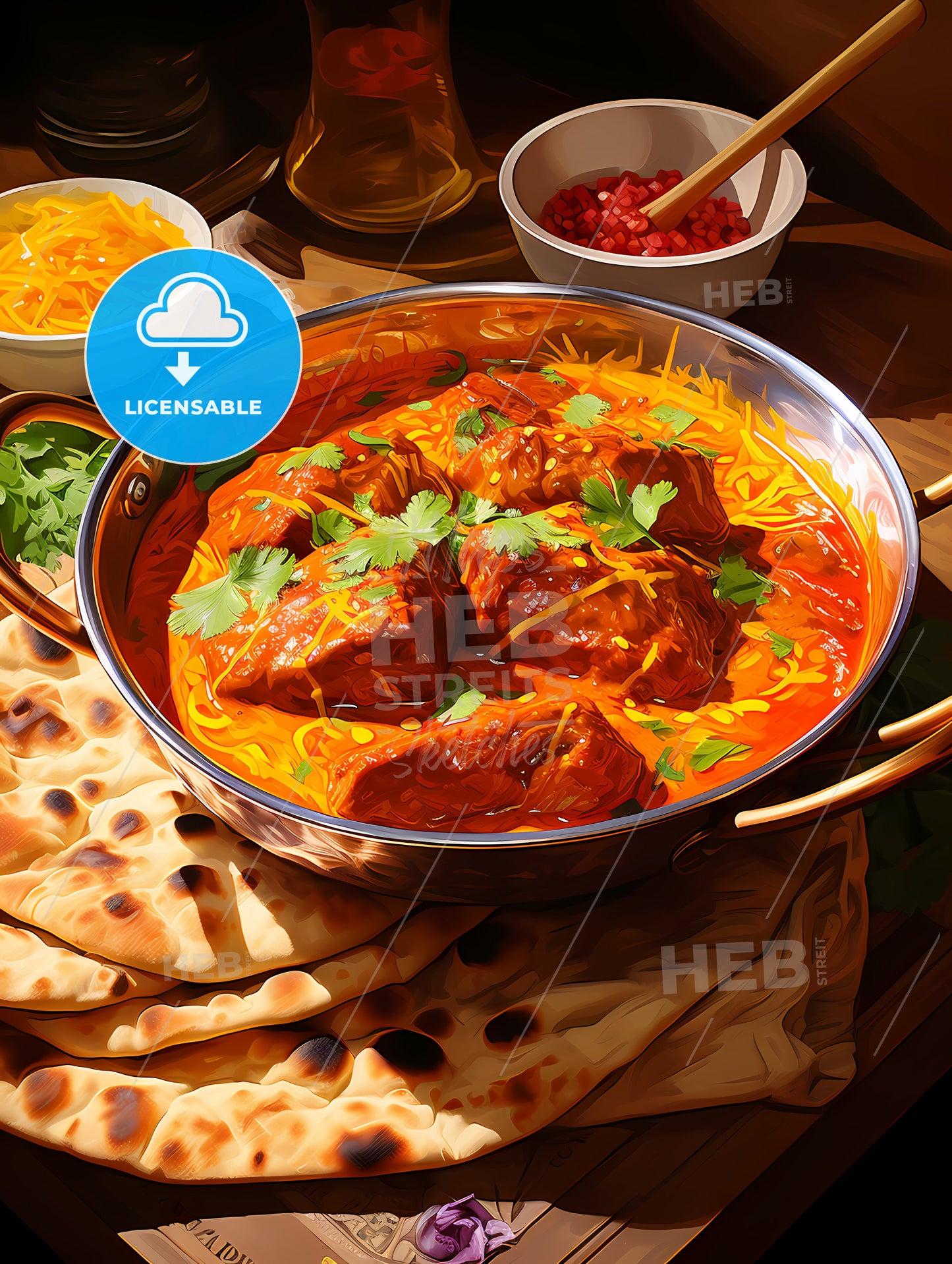 Indian curry lamb rogan josh in a steel karahi