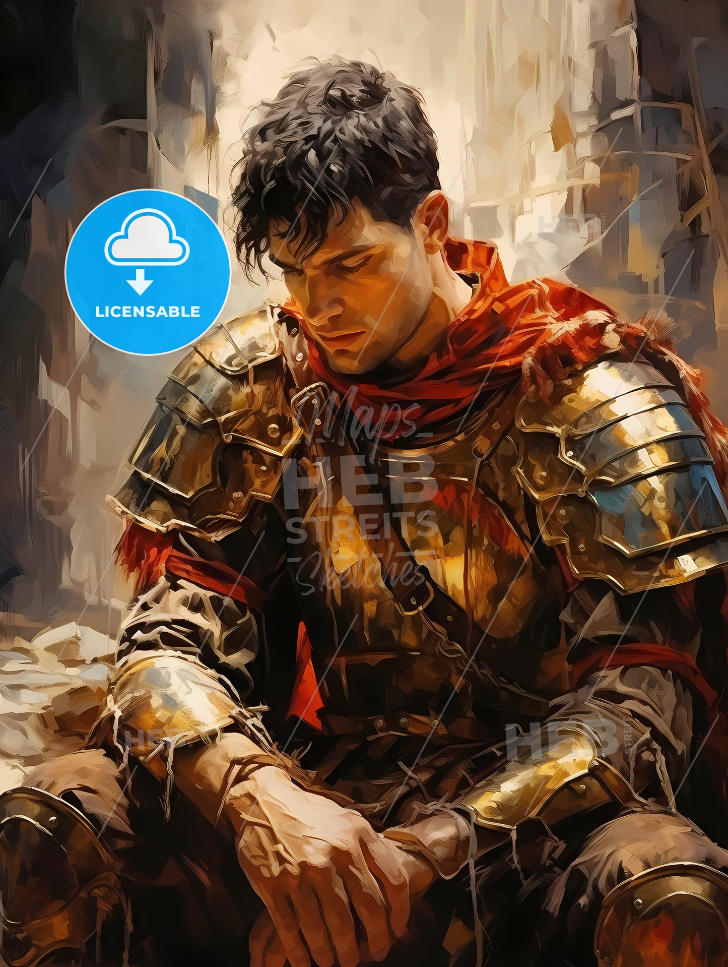 Portrait of Roman soldier praying while