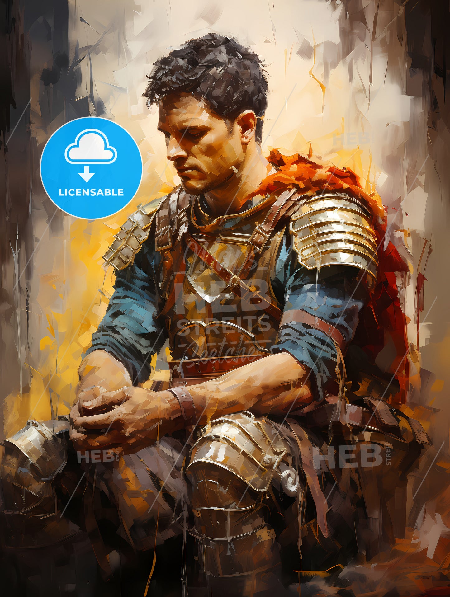 Portrait of Roman soldier praying while