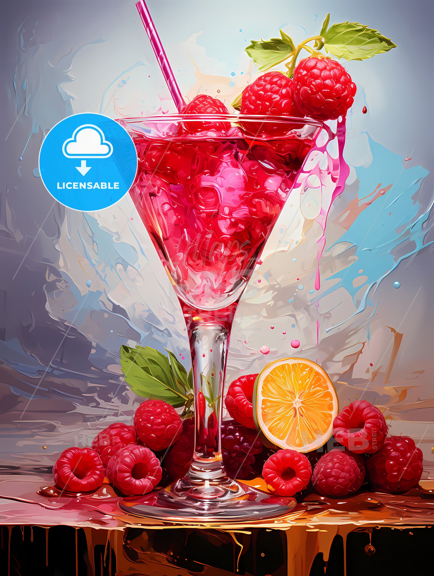 The raspberry martini is a vibrant red cocktail