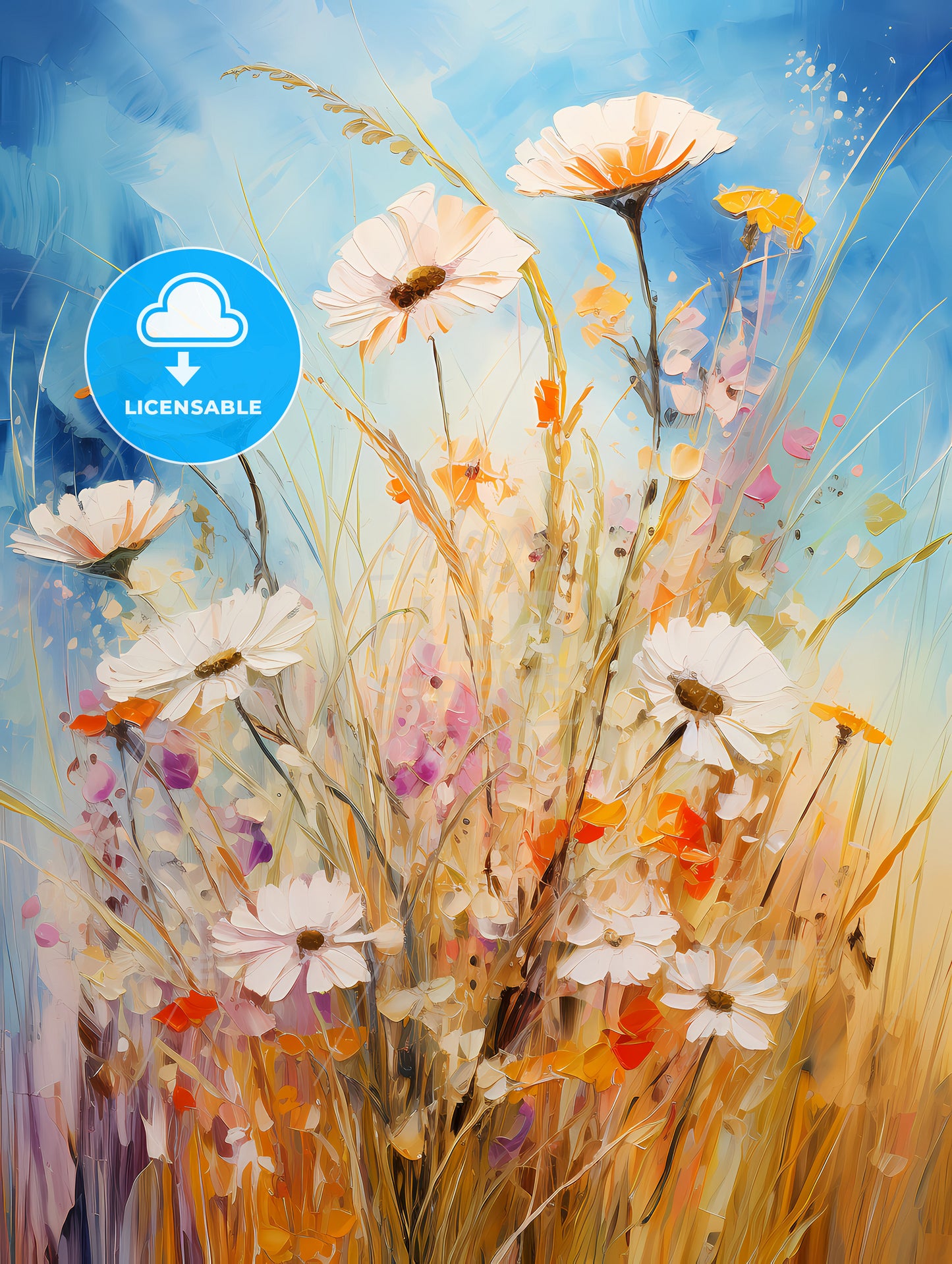 Wild summer grasses and field flowers