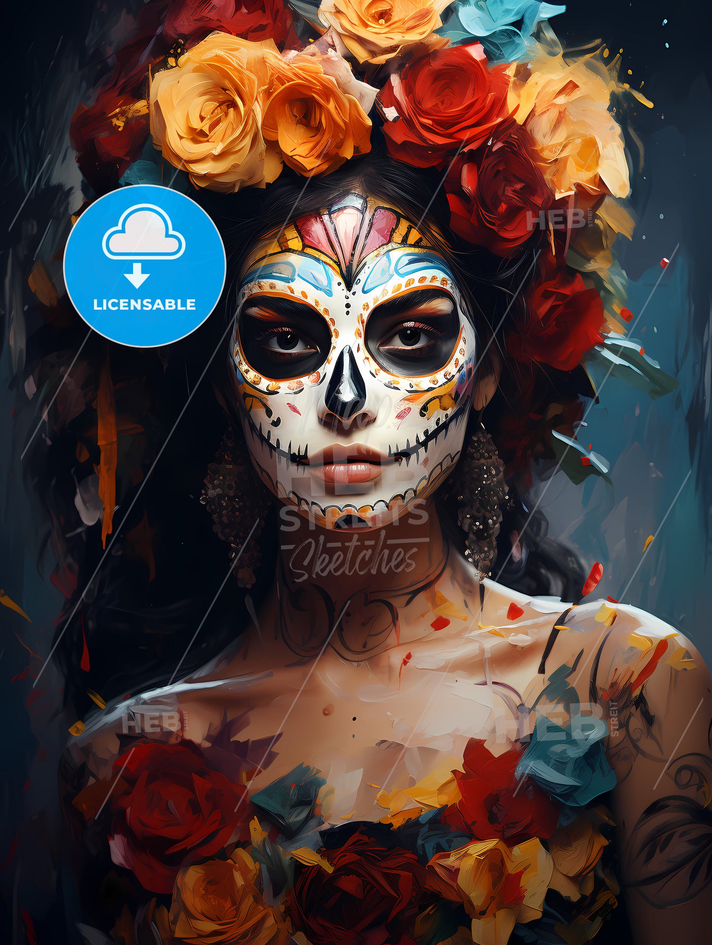 Woman with dia de los muertos makeup black