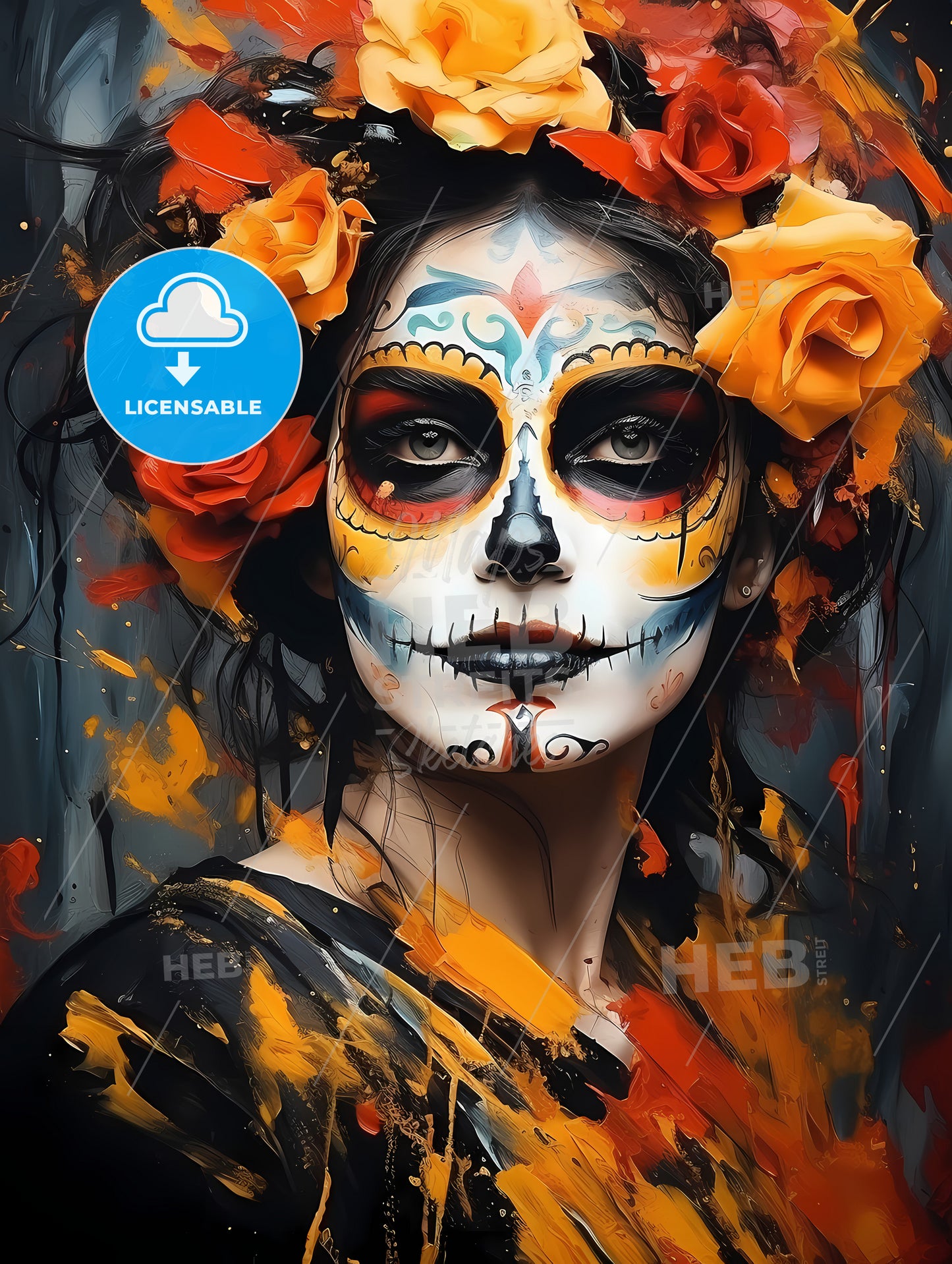 Woman with dia de los muertos makeup black