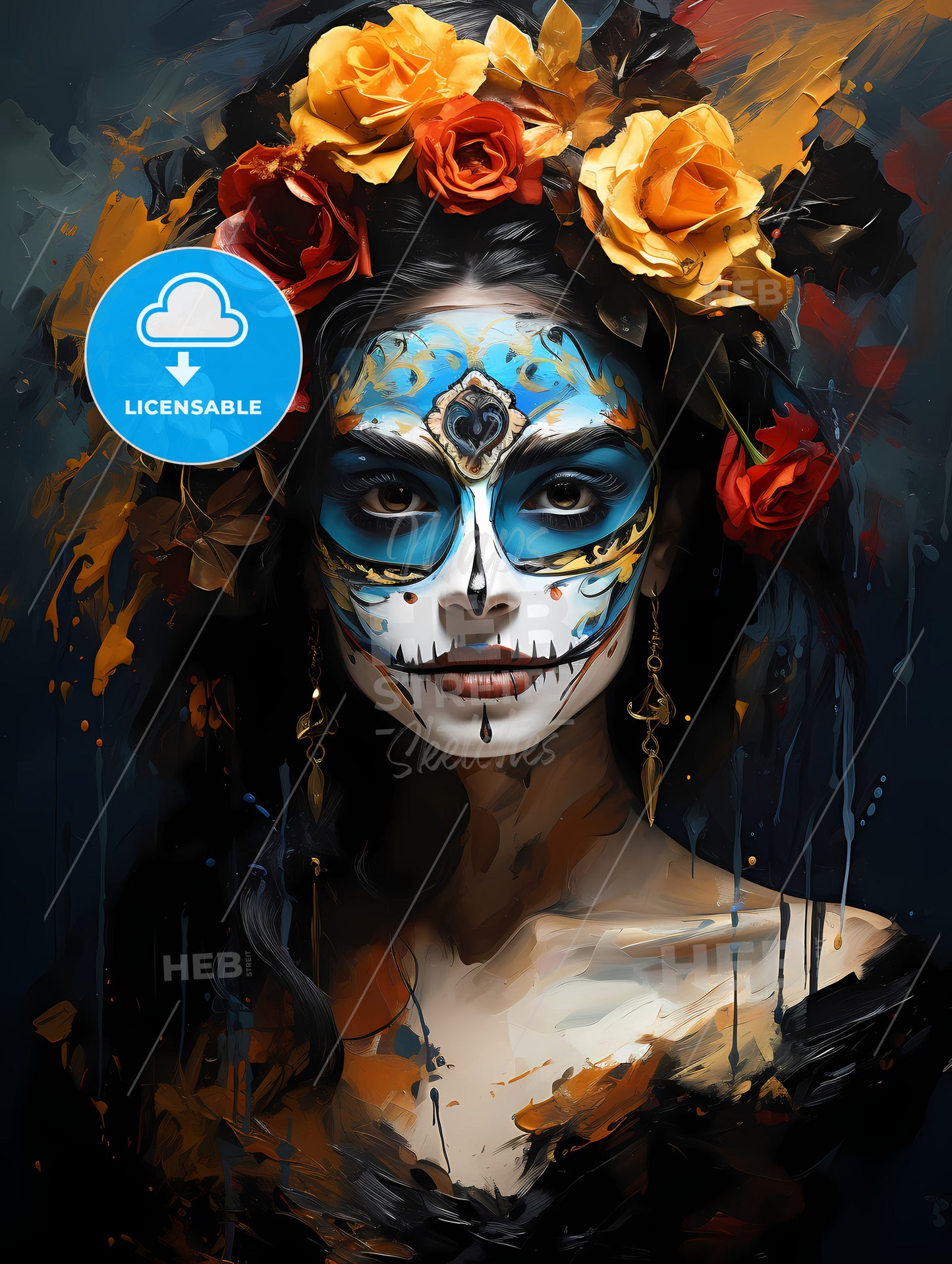 Woman with dia de los muertos makeup black