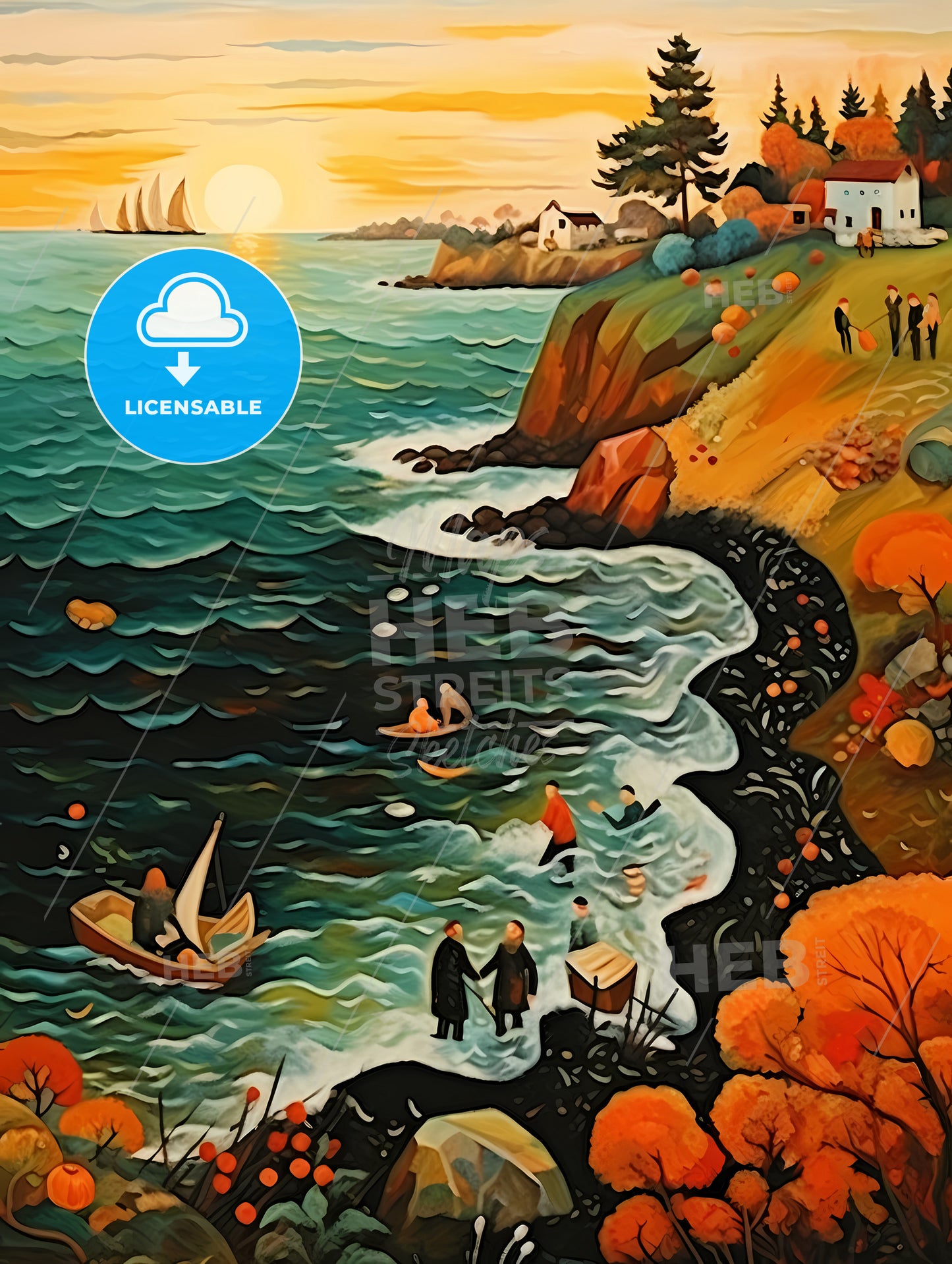 Baltic sea bath scene in autumn