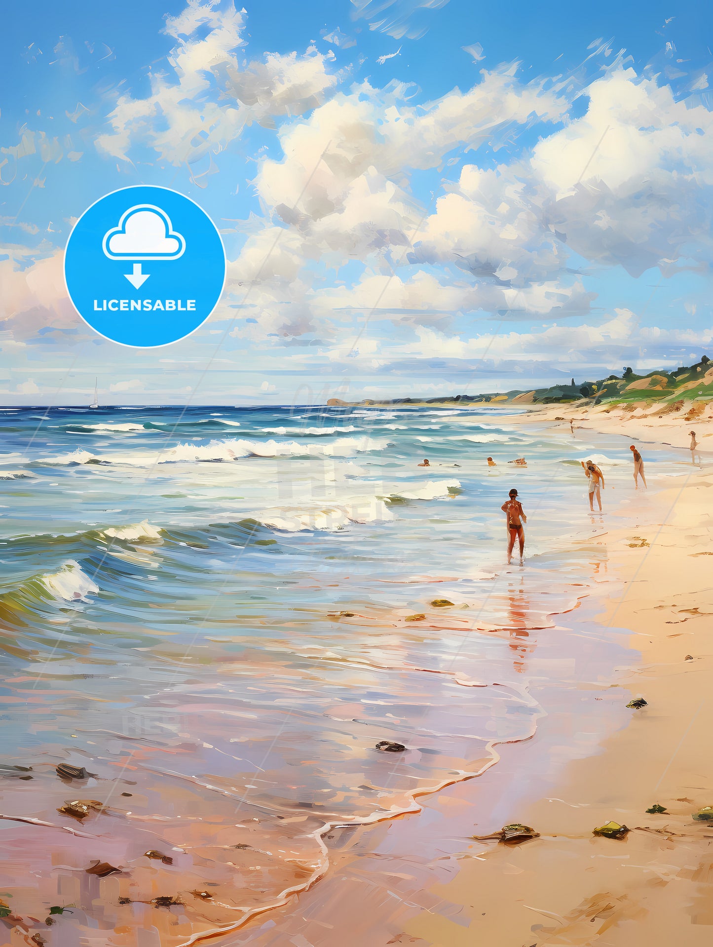 beach at Baltic Sea with bathing people