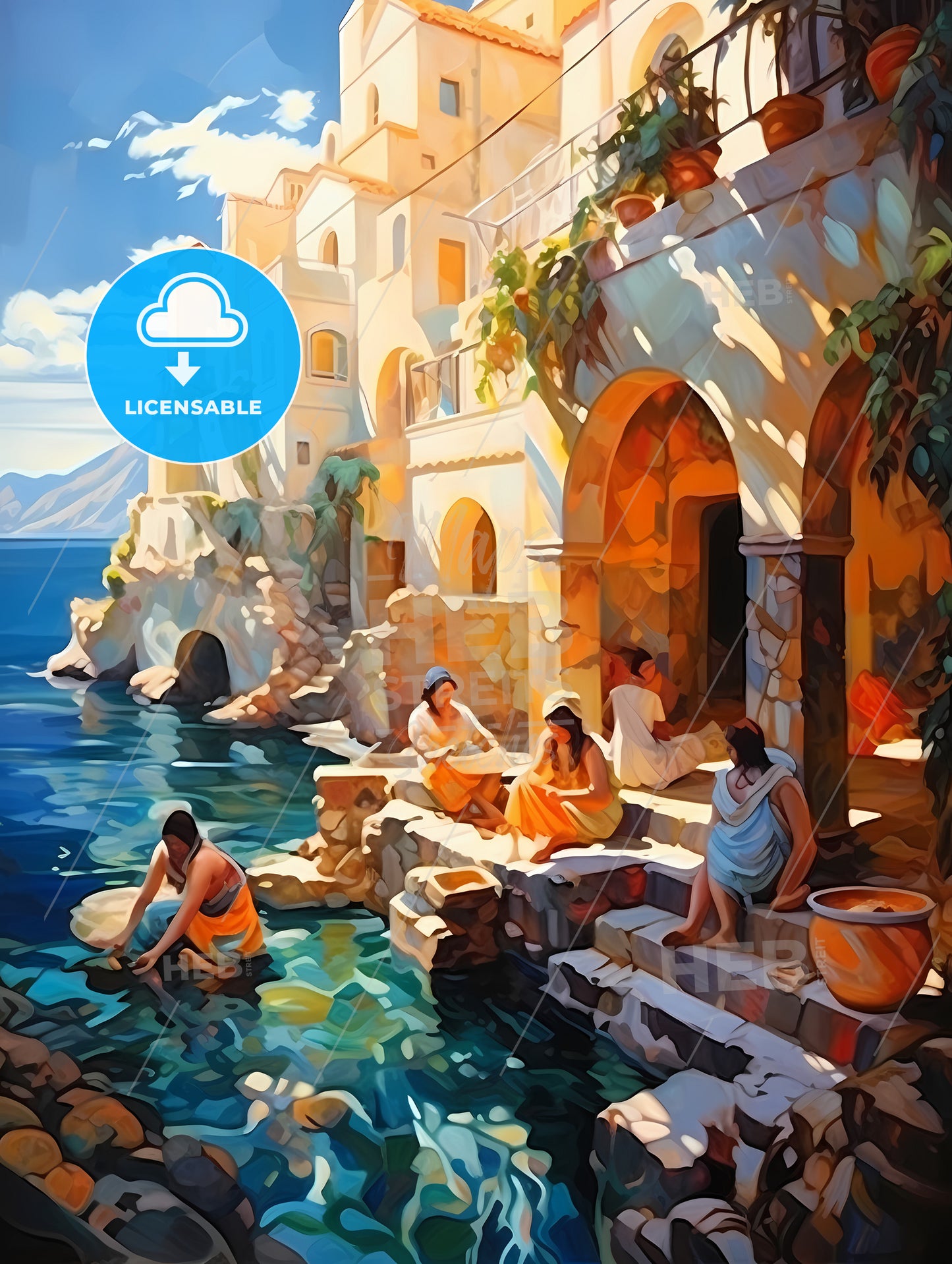 Mediterranean sea bath scene in the golden 20s