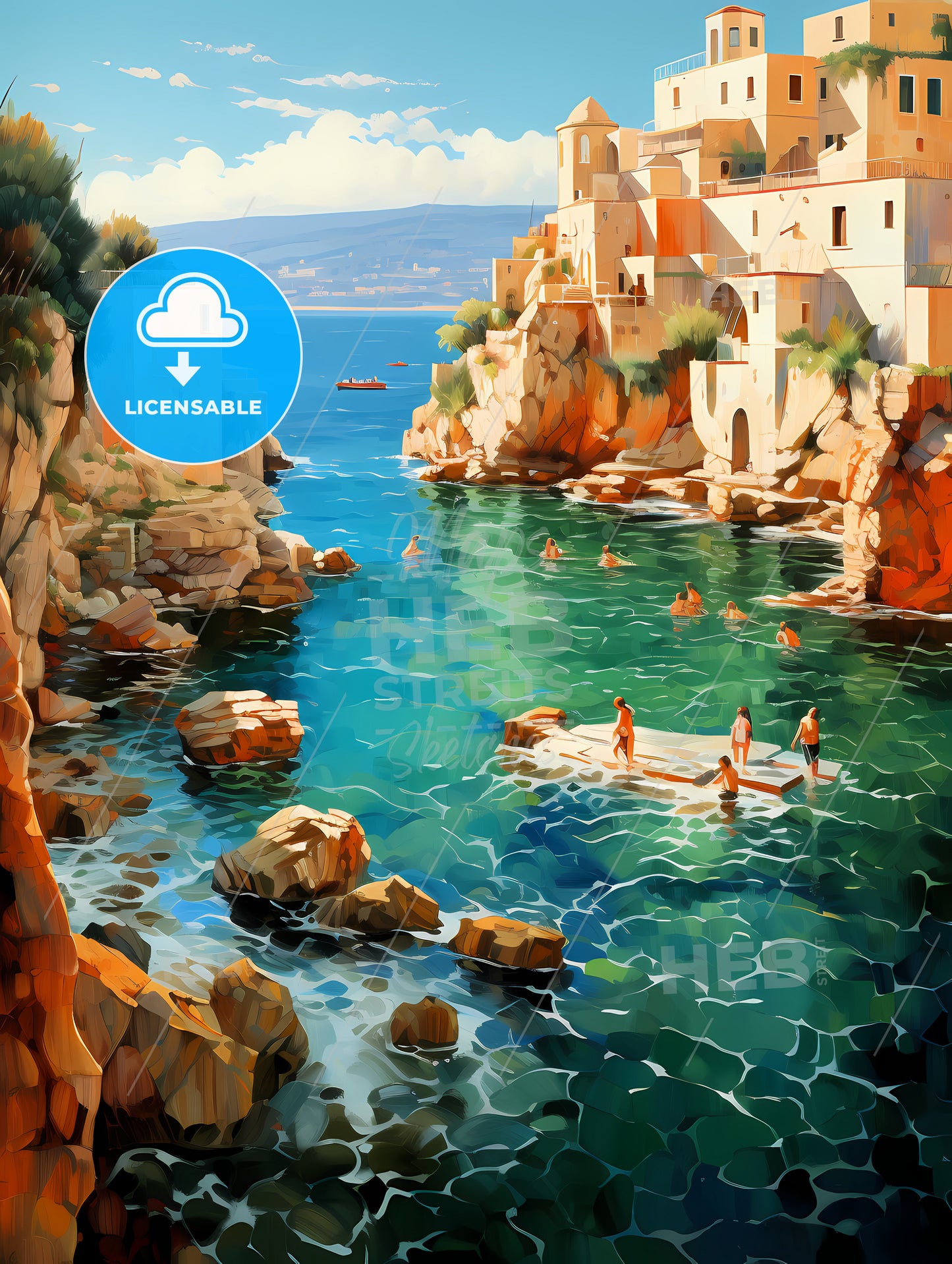 Mediterranean sea bath scene in the golden 20s