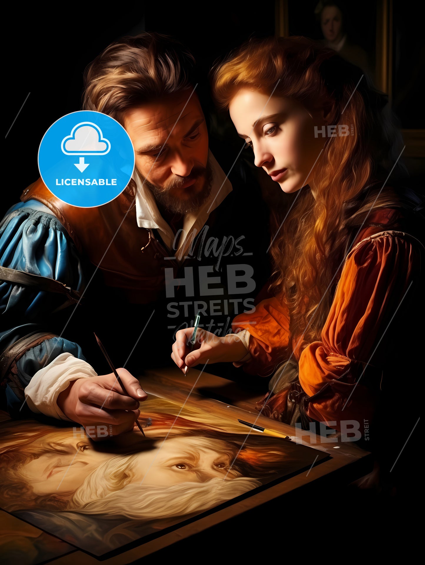 Peter Paul Rubens is talking with a model