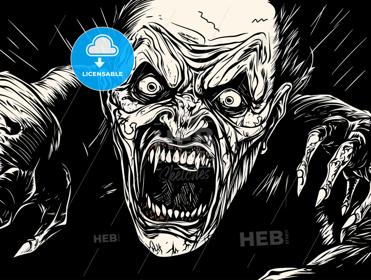 1800s woodcut illustration of a vicious evil.