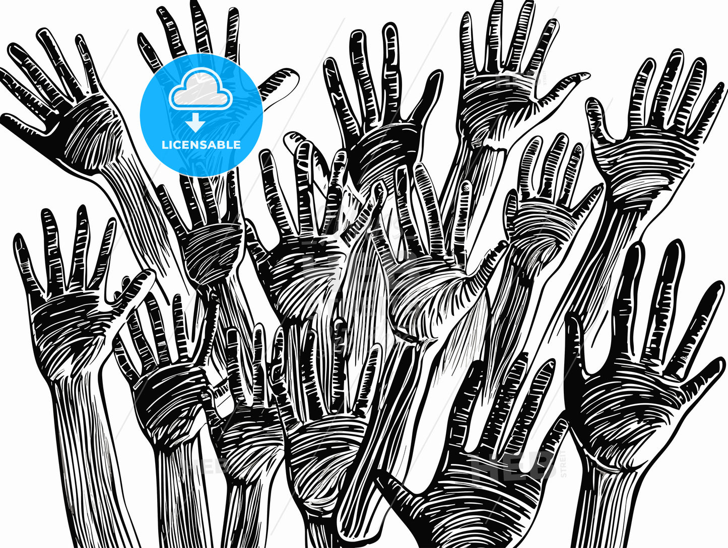 A vector drawing represents open hands design