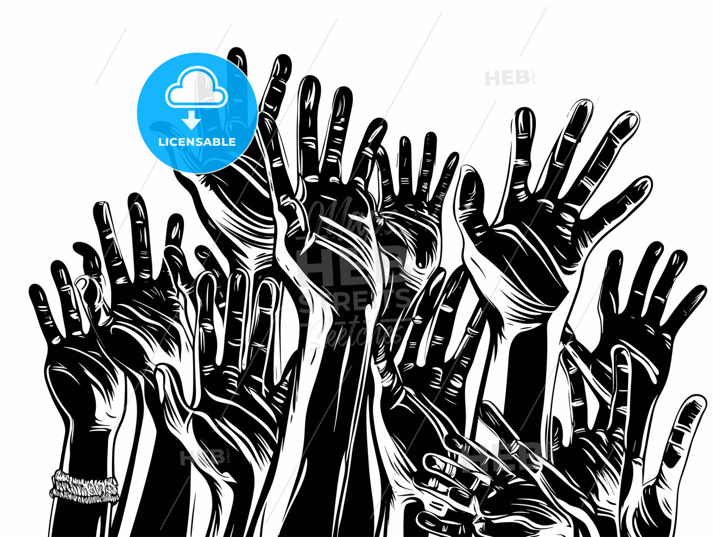 A vector drawing represents open hands design