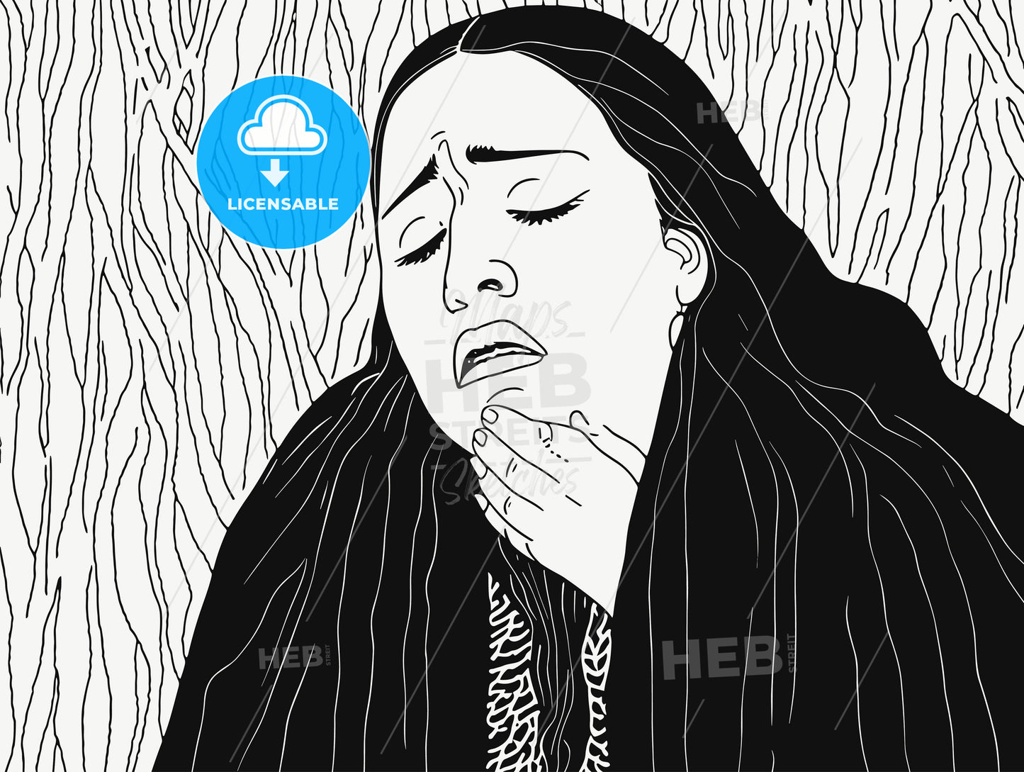 A woman puts her hand on her chest and looks up cryin