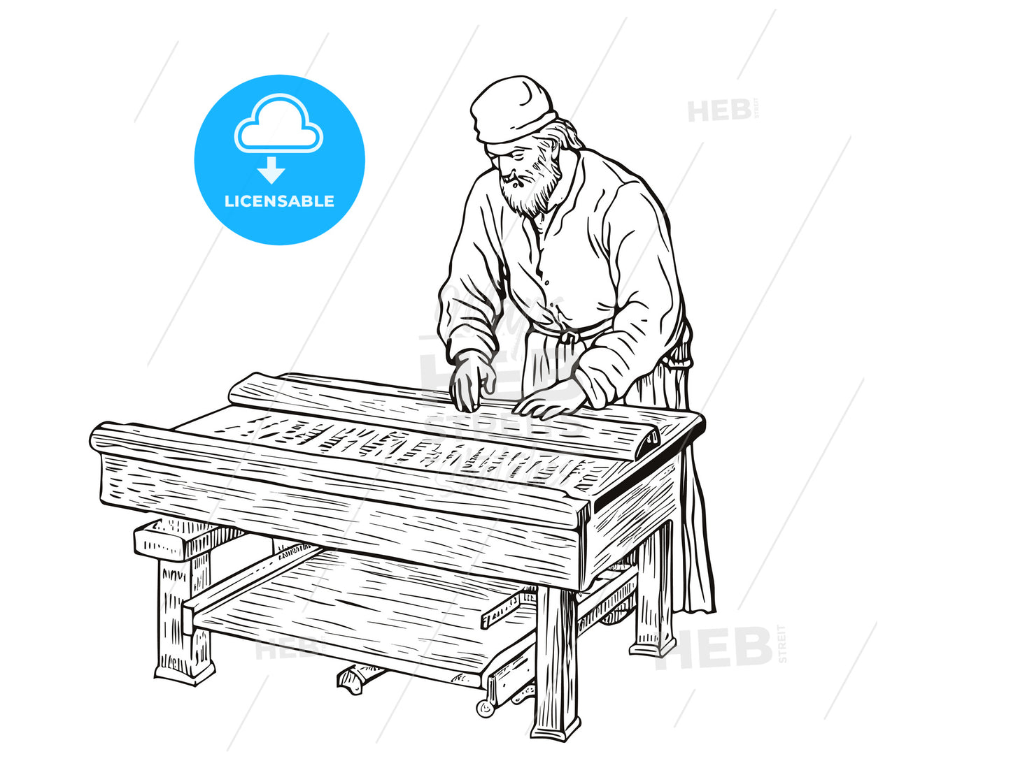 a woodcut of a printing press printing a book of lies