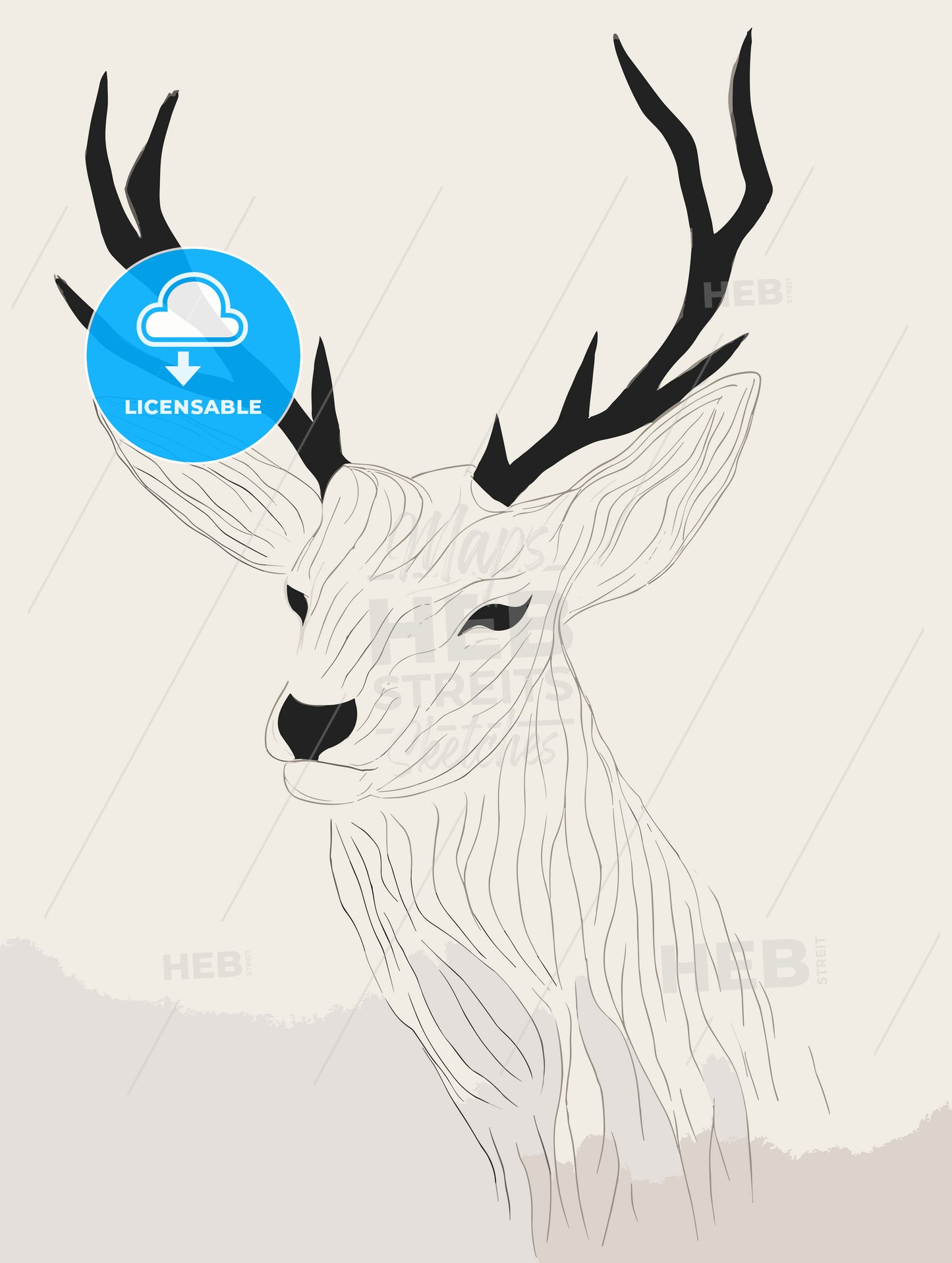 black marker style drawing of a deer woodcut print