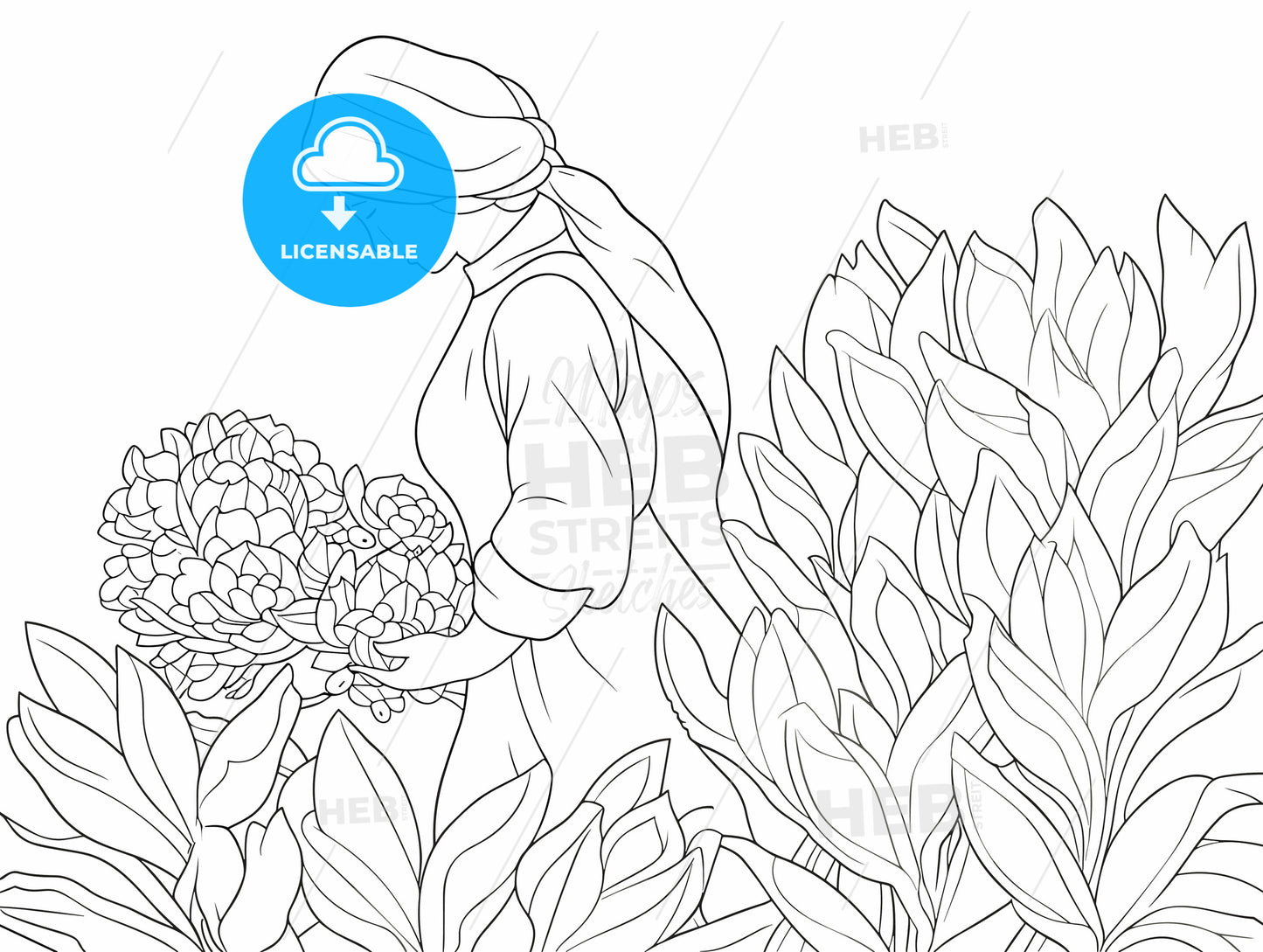 Cartoon style housewife flower in