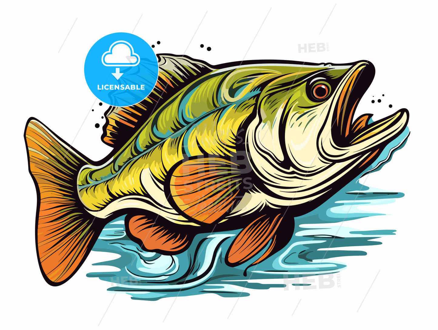 Catching Bass fish. Fish color. Vector fish.