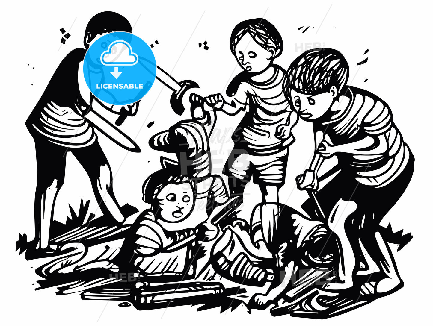 Children playing with knifes.