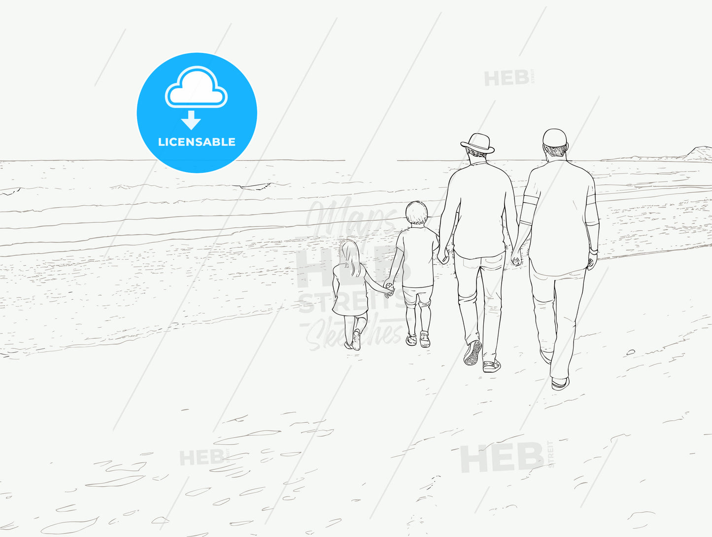 Family on vacation walking on a beach