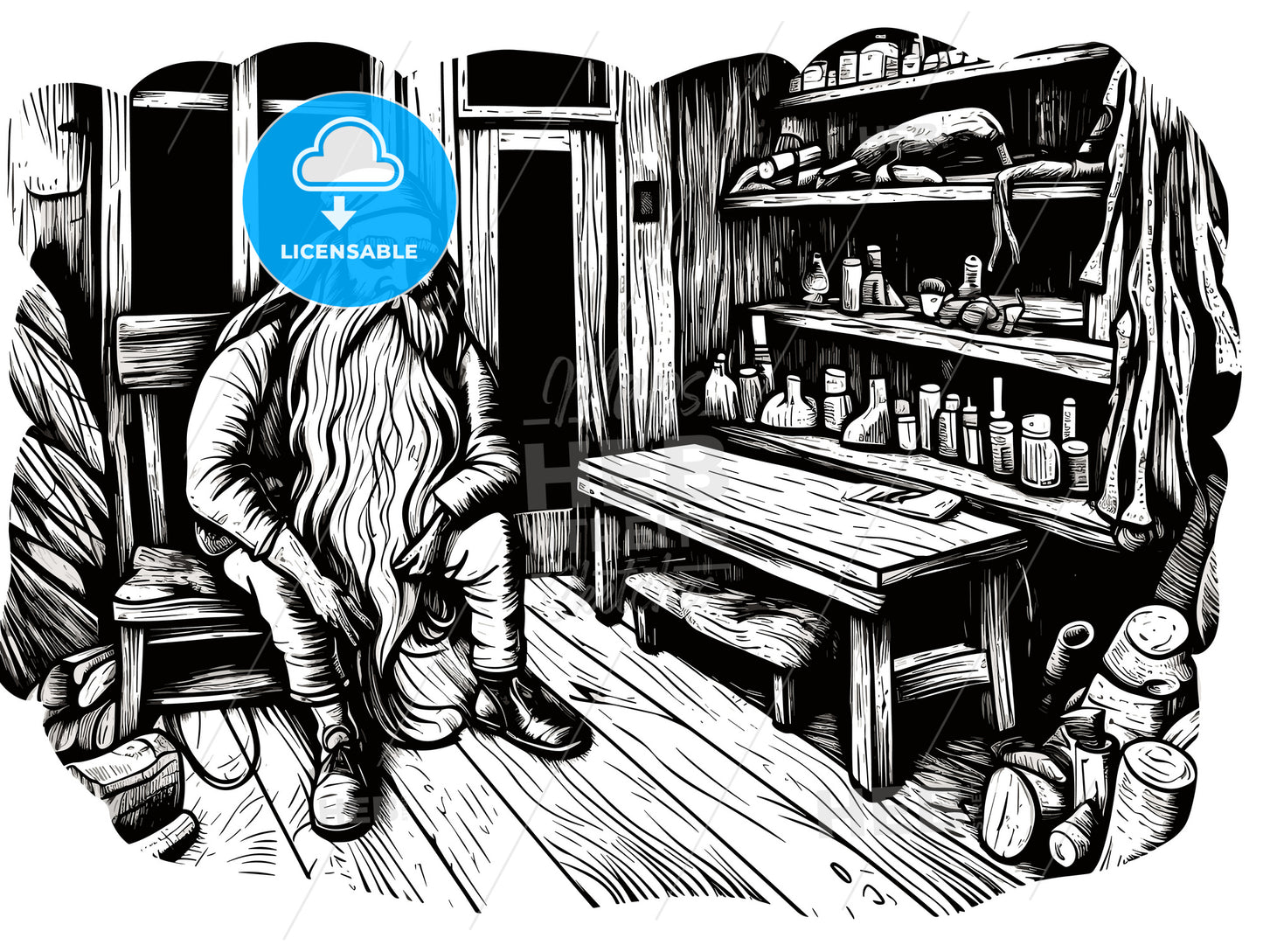 father Christmas in a wood packing workshop.