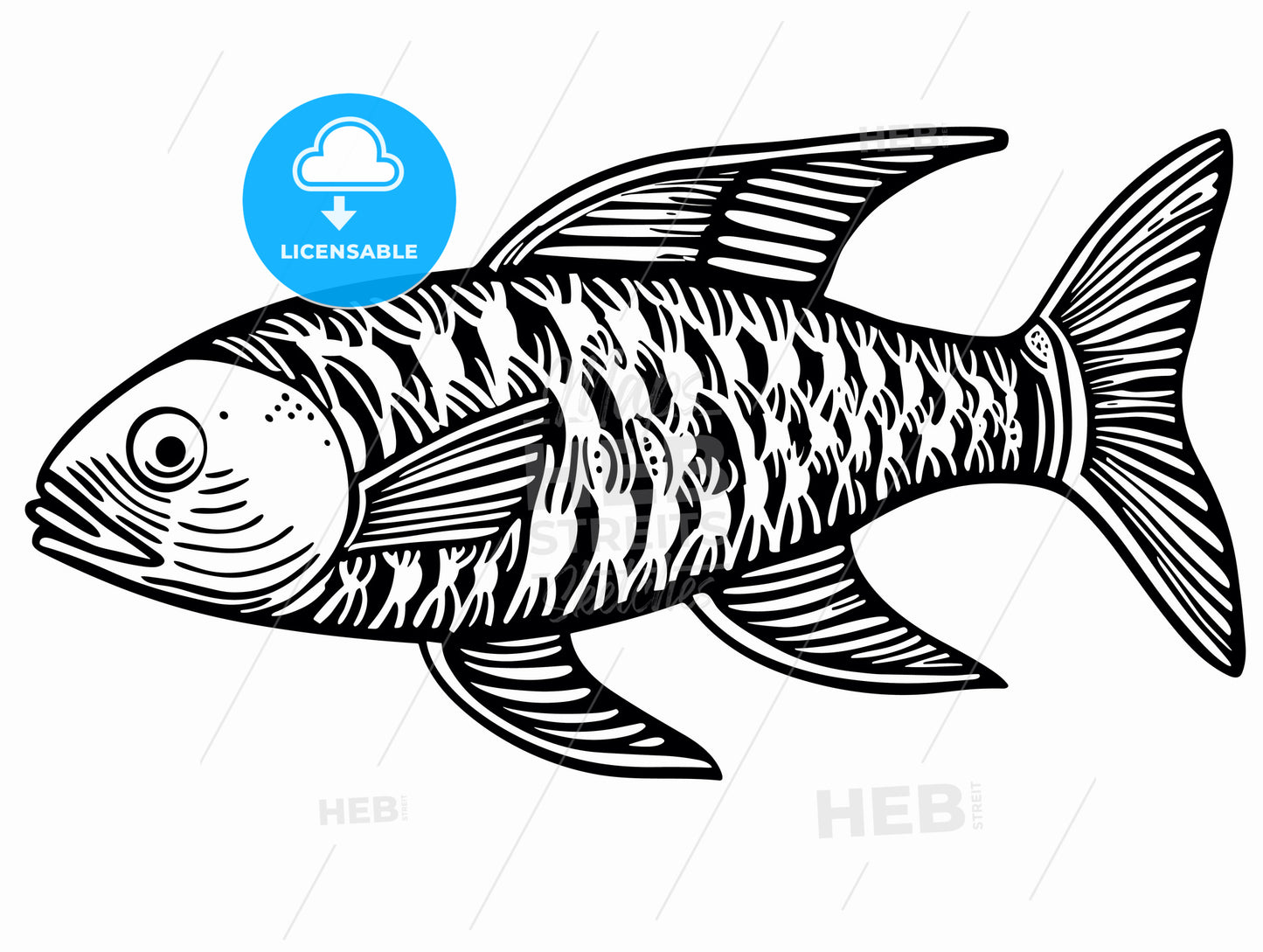 Fish bone. Doodle style. Vector.