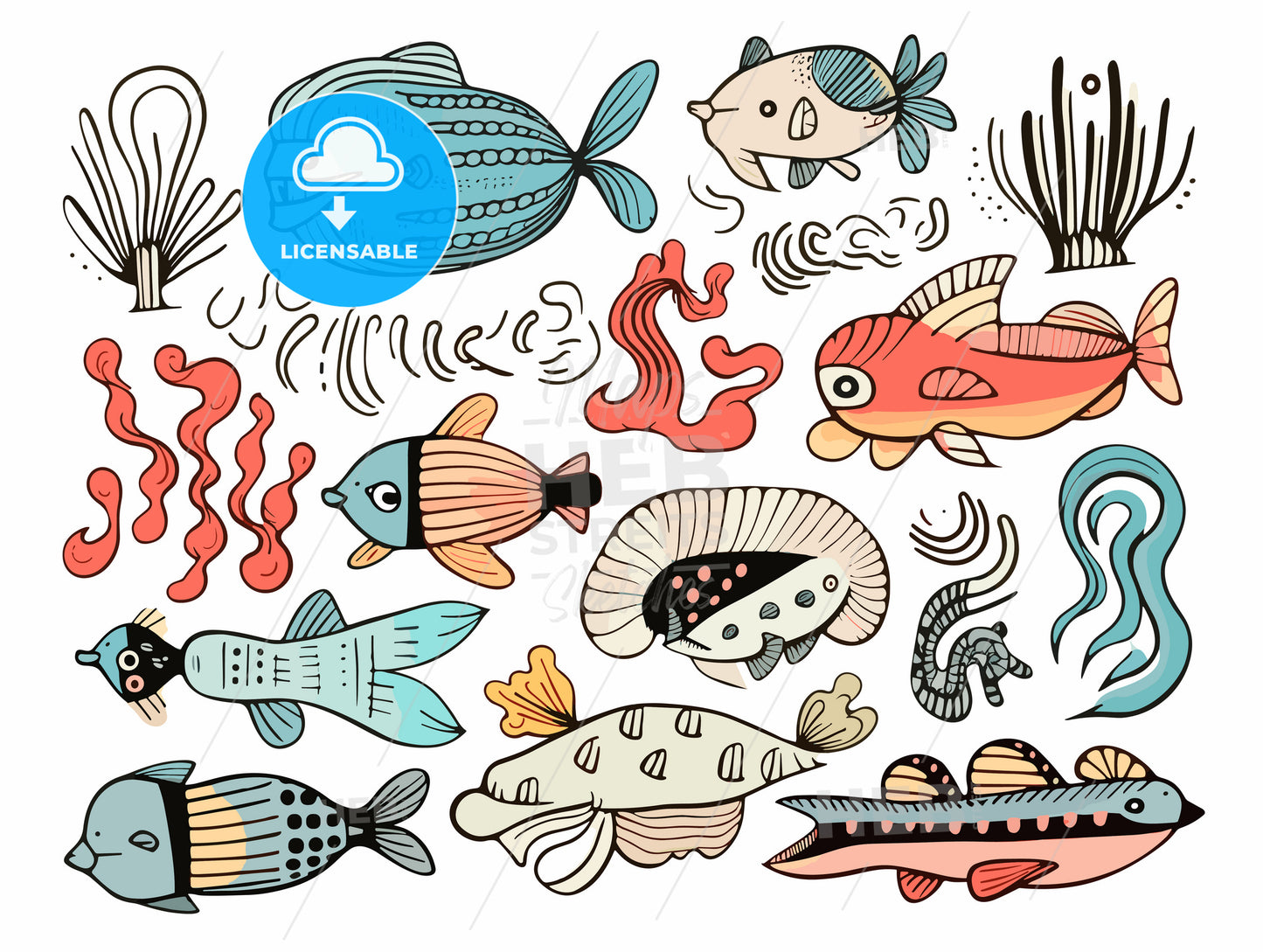 Funny cut baby sea creatures in pastel color.