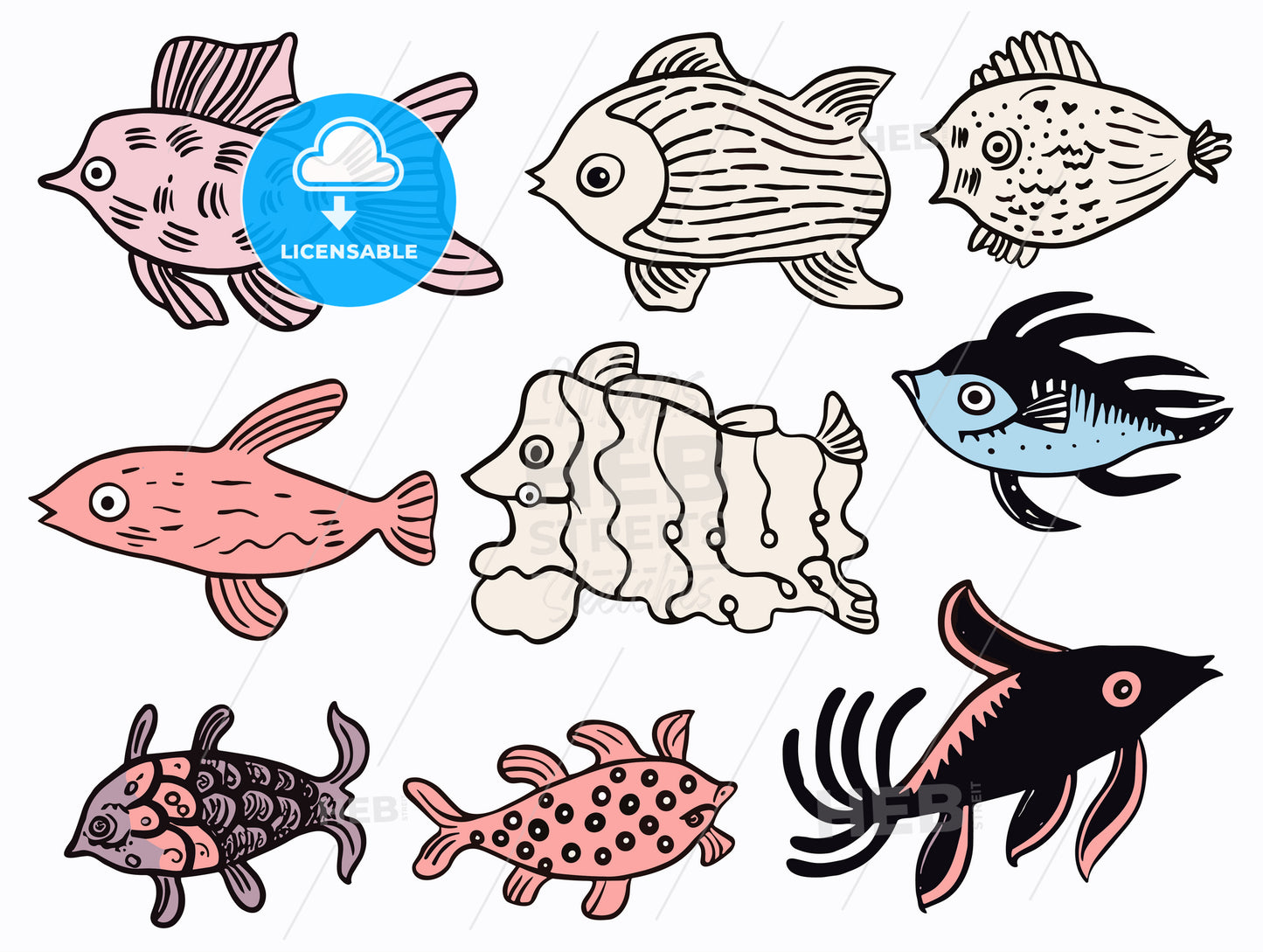 Funny cut baby sea creatures in pastel color.