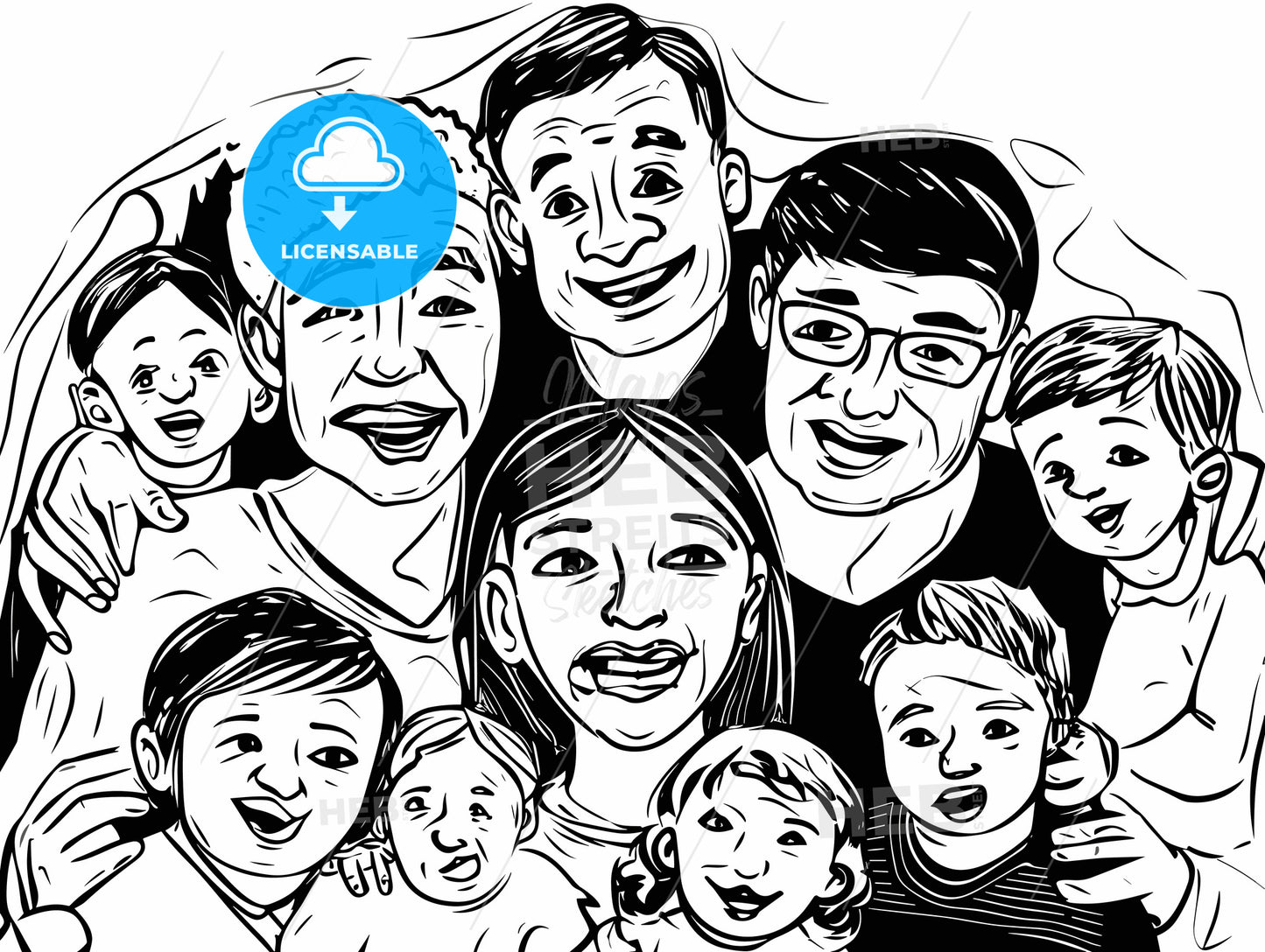 Happy big family smiling together.
