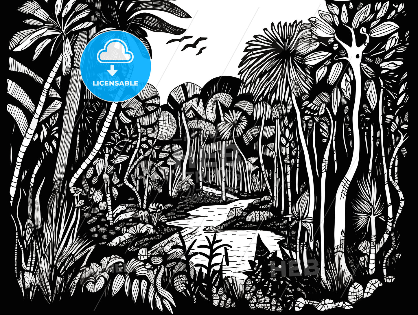 hidden paradise minimalist linocut ink.