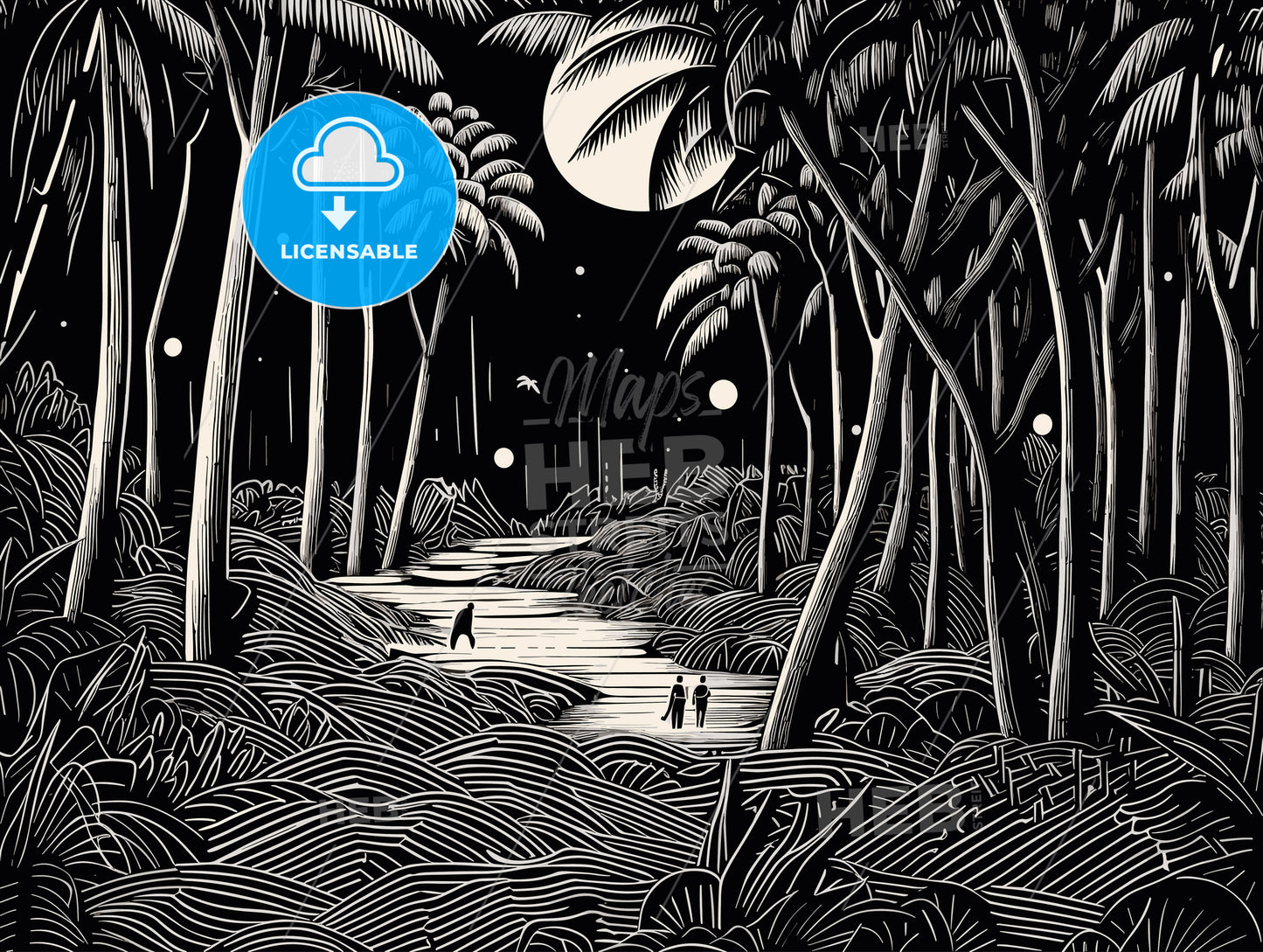 hidden paradise minimalist linocut ink.