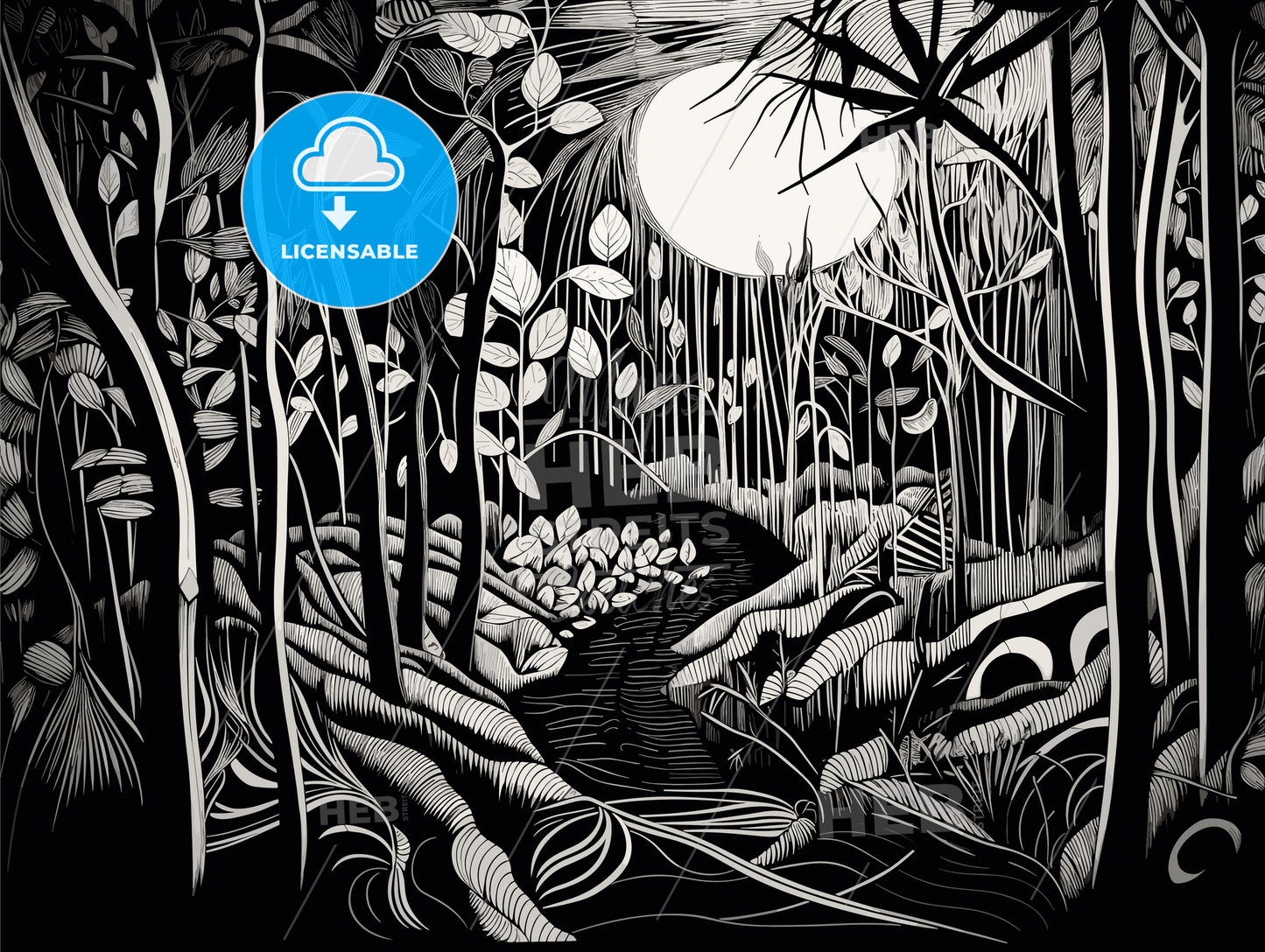 hidden paradise minimalist linocut ink.