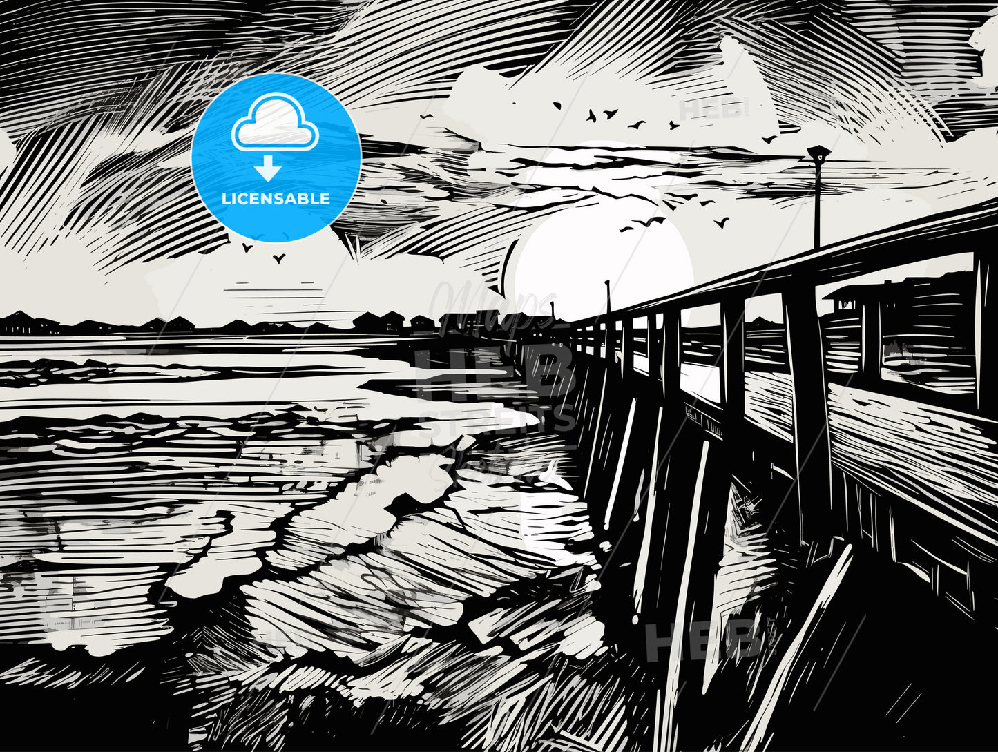 ink stamp based on a painting of Caloundra.