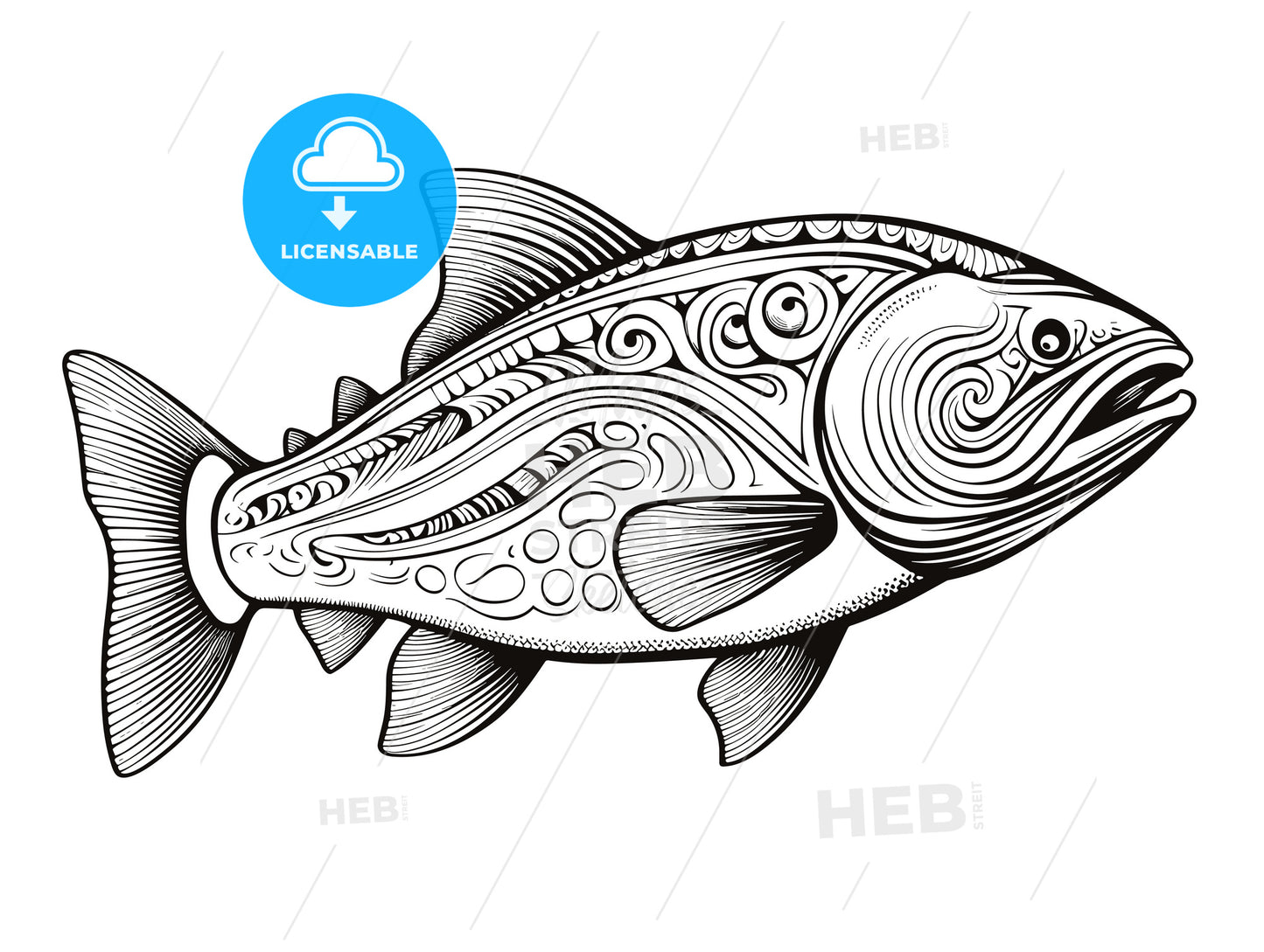 King salmon fish. Hand drawn.