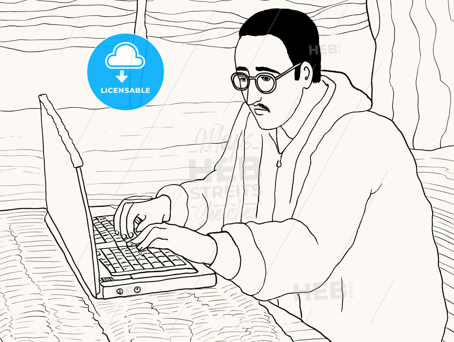 Man in living room using laptop