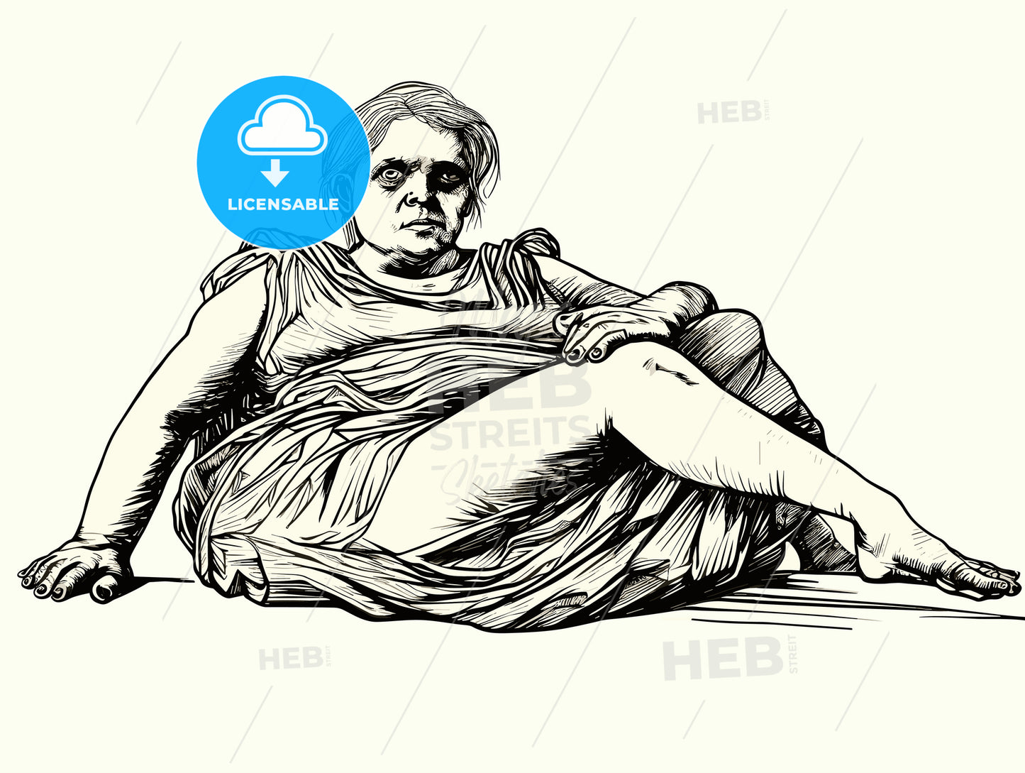 middle-aged woman without shoes in an empire style