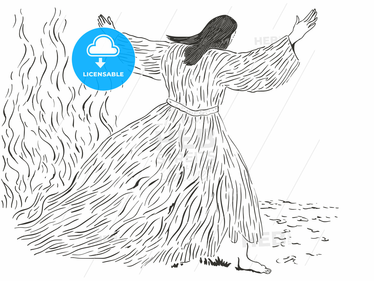 pagan woman dancing and casting a spell.